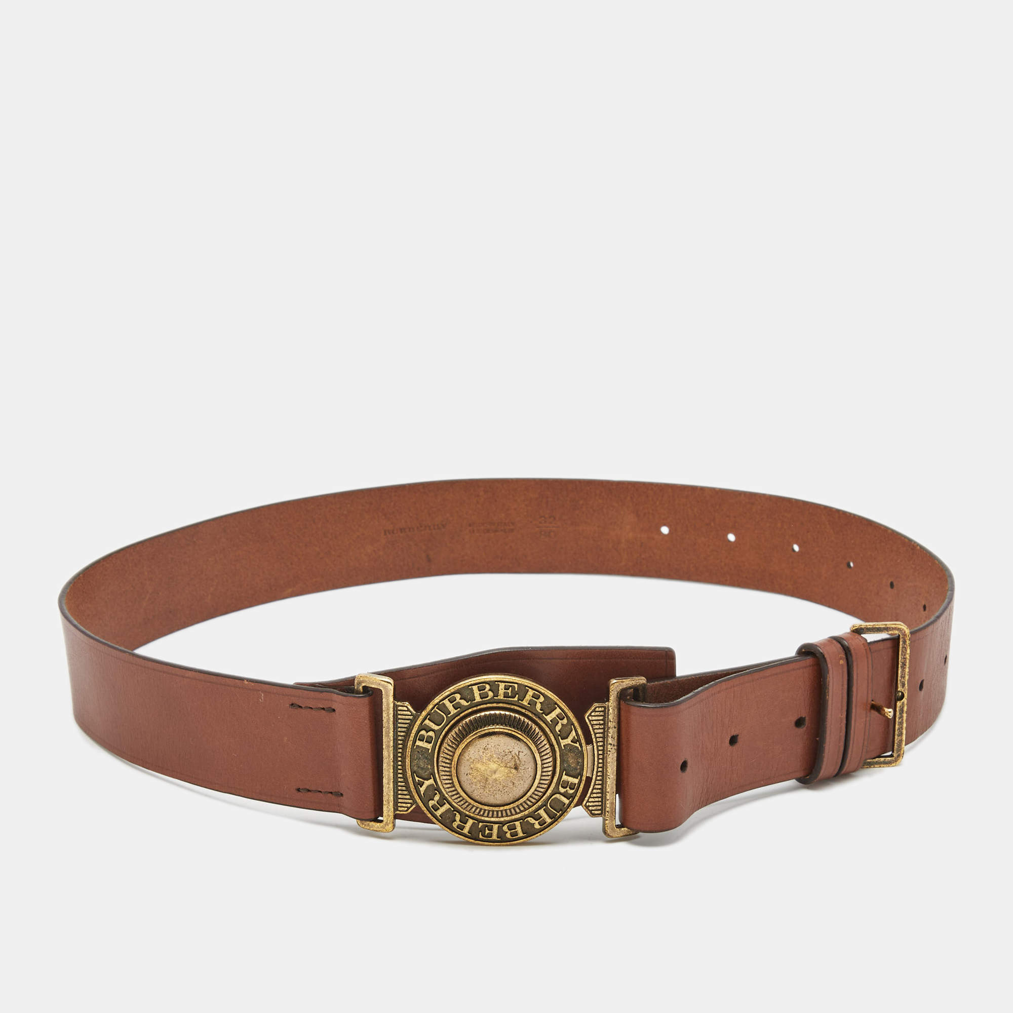 Burberry Brown Leather Round Buckle Belt Size 80CM Burberry TLC
