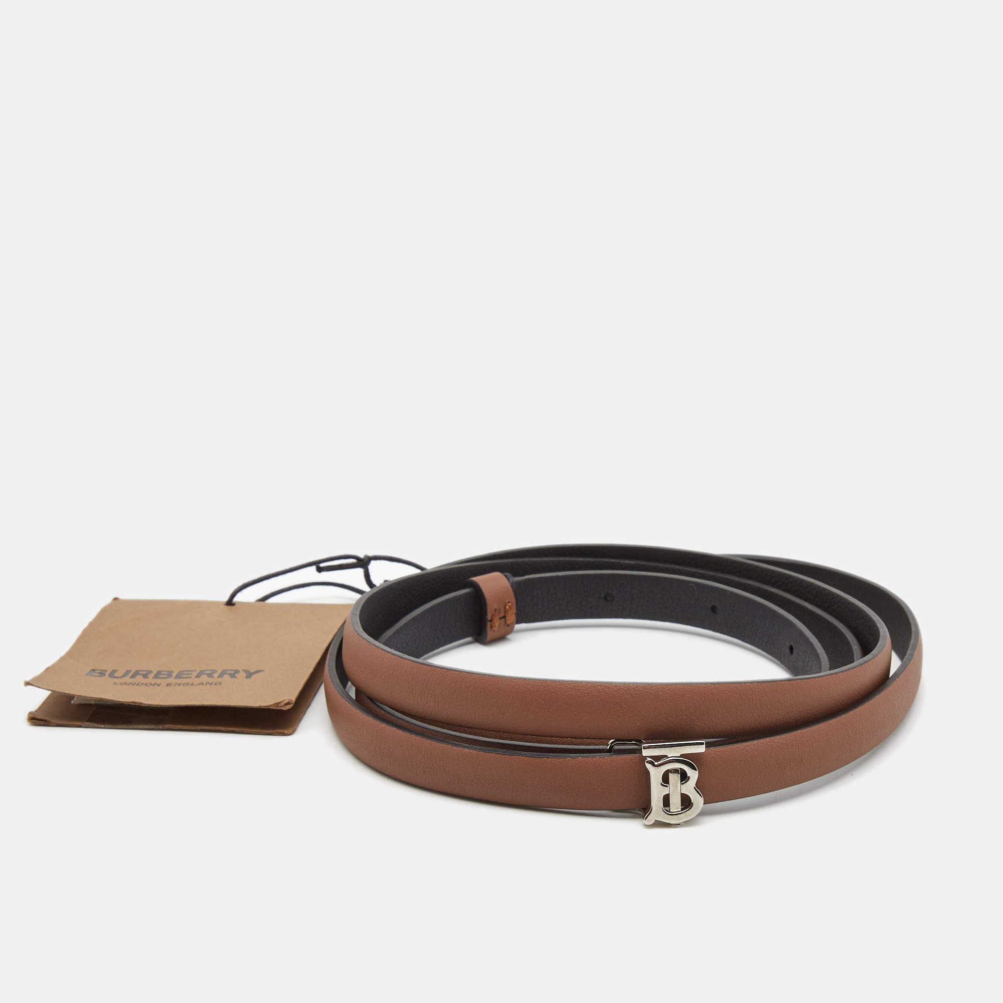Burberry Black/Brown Leather TB Reversible Slim Waist Belt M