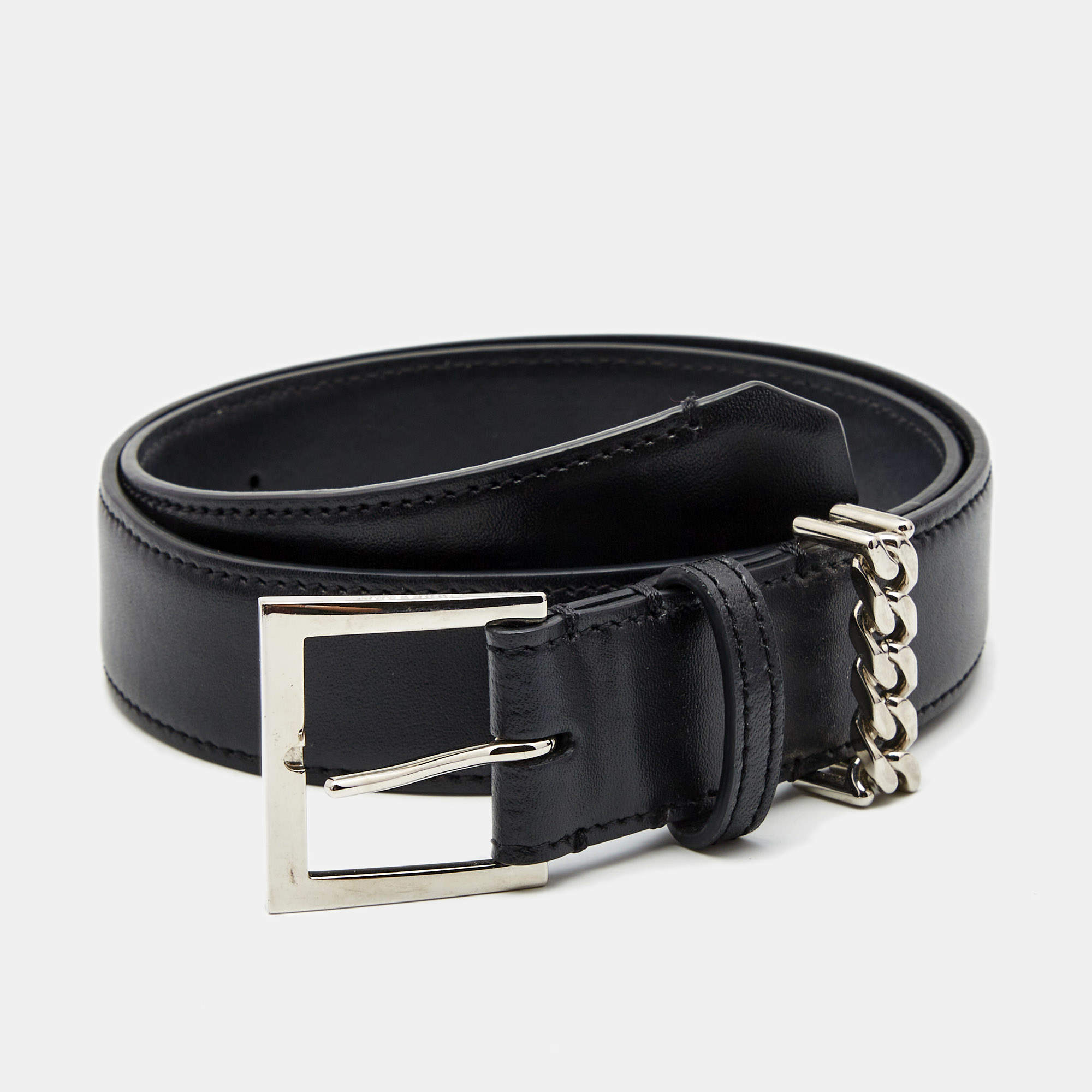 Burberry Black Leather Chain Detail Buckle Belt S Burberry | TLC