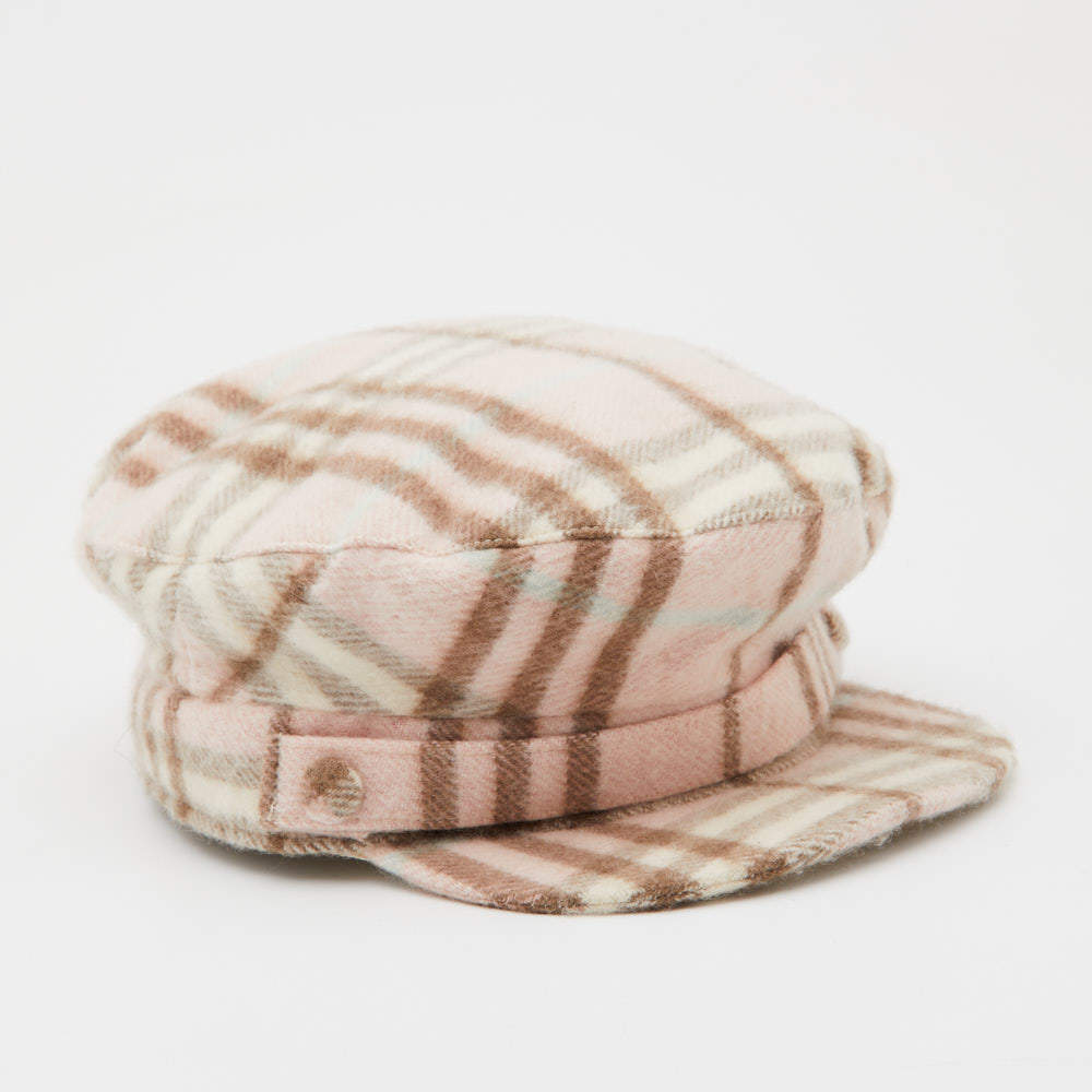 Burberry Light Pink Vintage Check Cashmere Newsboy Cap L