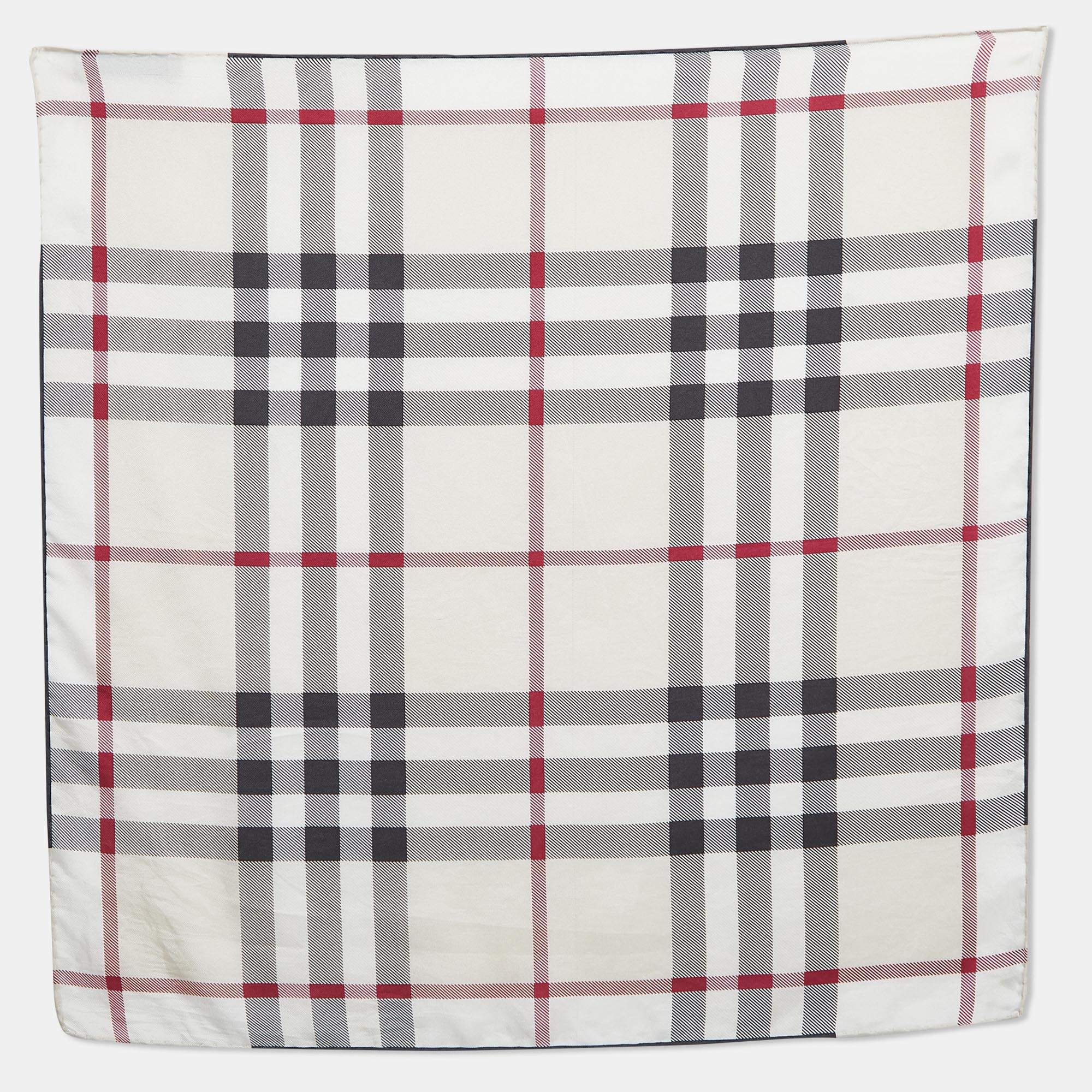 مملوكة مسبقًا Burberry Beige Checked Satin Silk Square Scarf