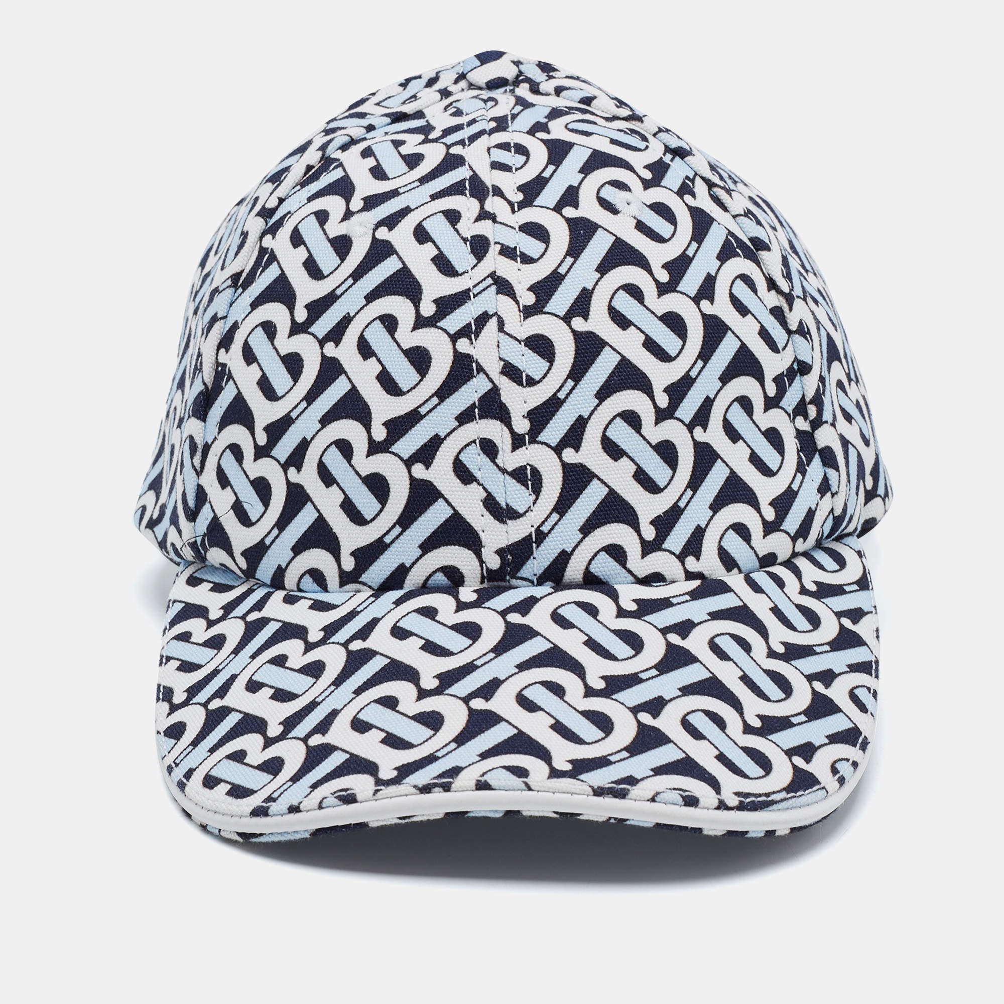 Burberry White/Blue TB Monogram Print Cotton Bucket Hat
