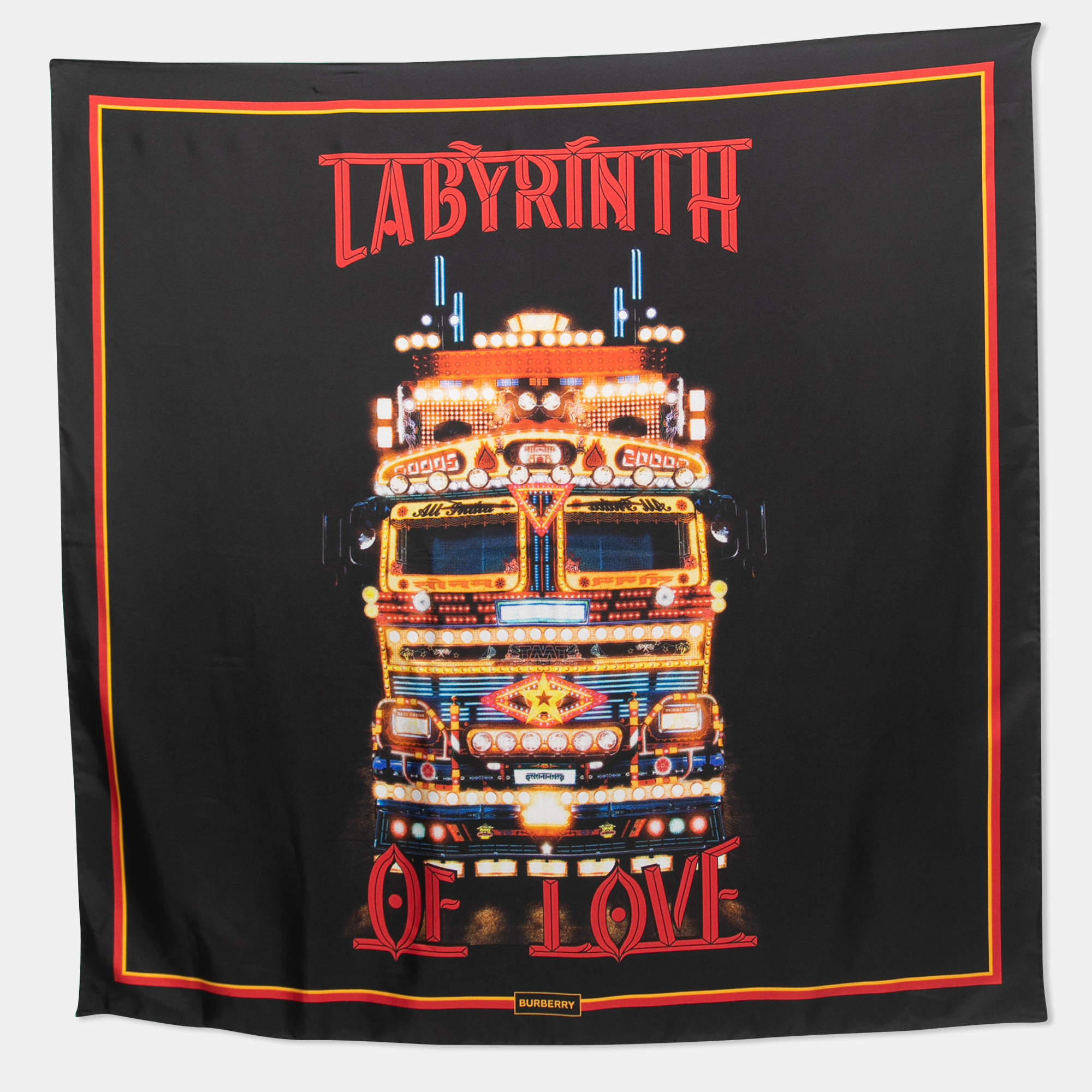 Pre Owned Burberry Black labyrinth Printed Silk Square Scarf