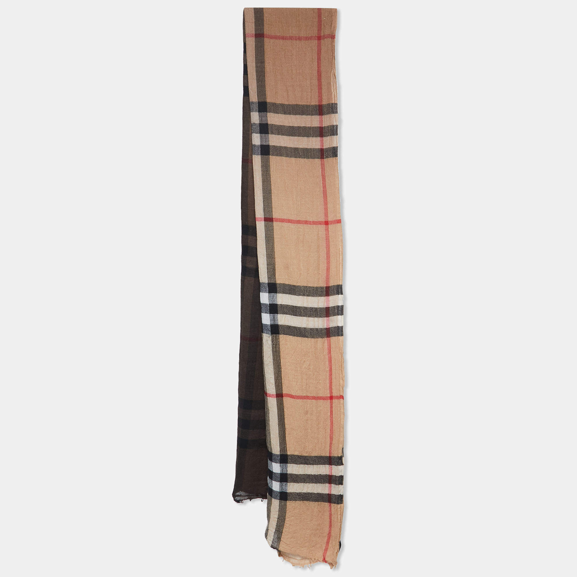 Pre Owned Burberry Beige Giant Check Ombre Wool & Silk Stole 