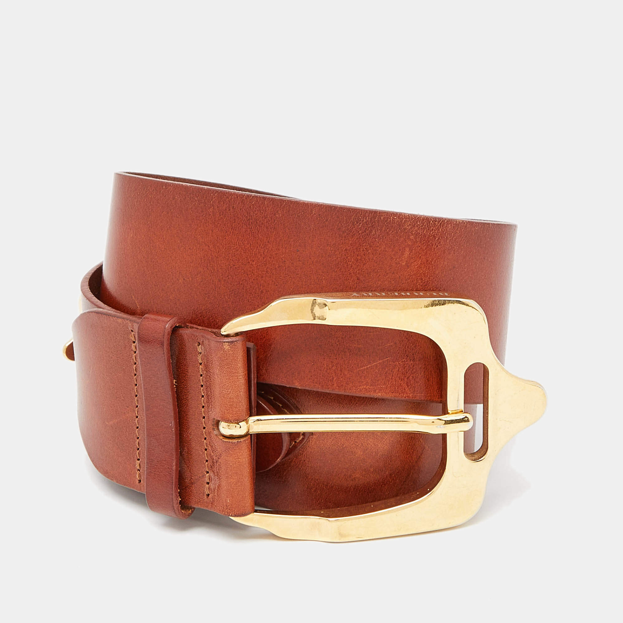 Pre Owned Burberry Brown Leather Adjustable Buckle Belt 90CM