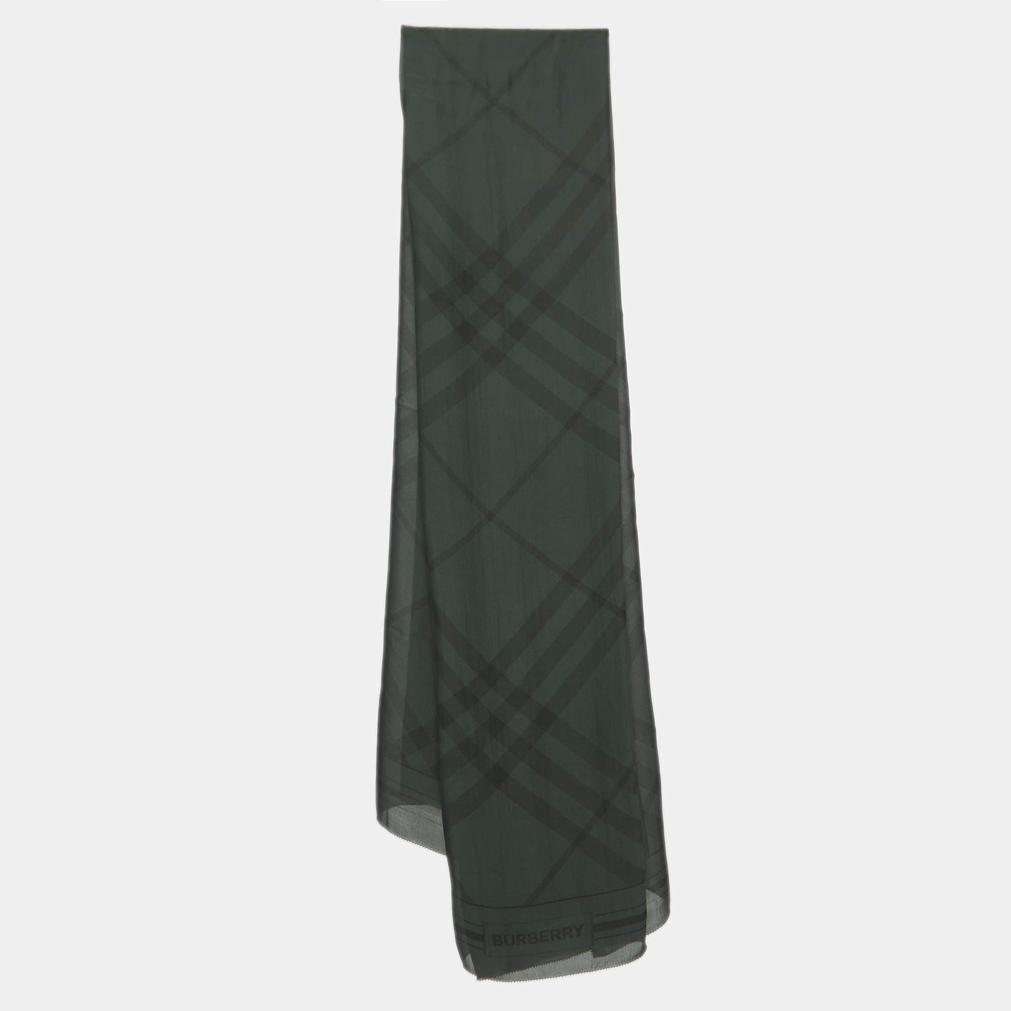 Pre Owned Burberry Dark Green Silk Argyle Stole
