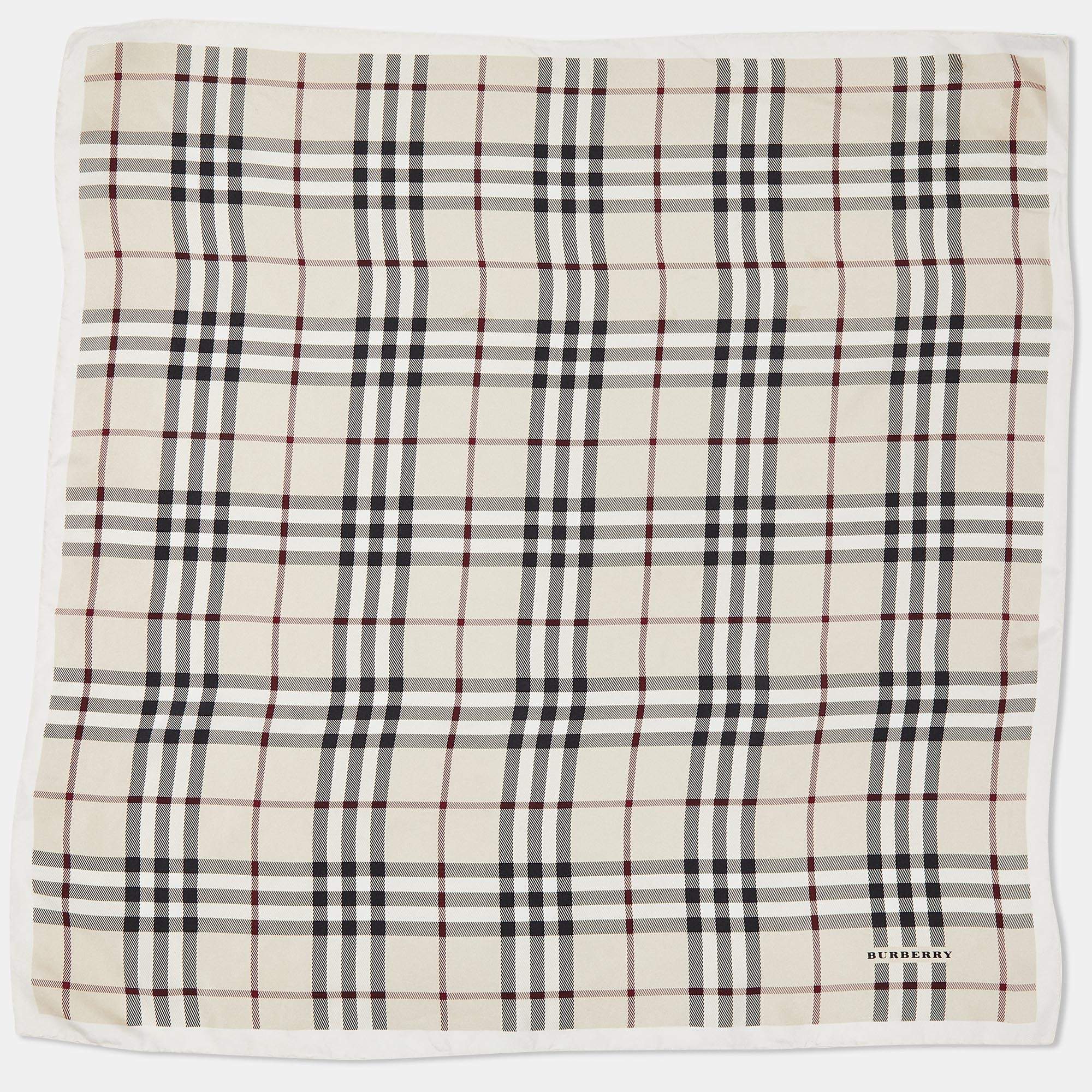 Pre Owned Burberry Beige Checked Silk Square Scarf