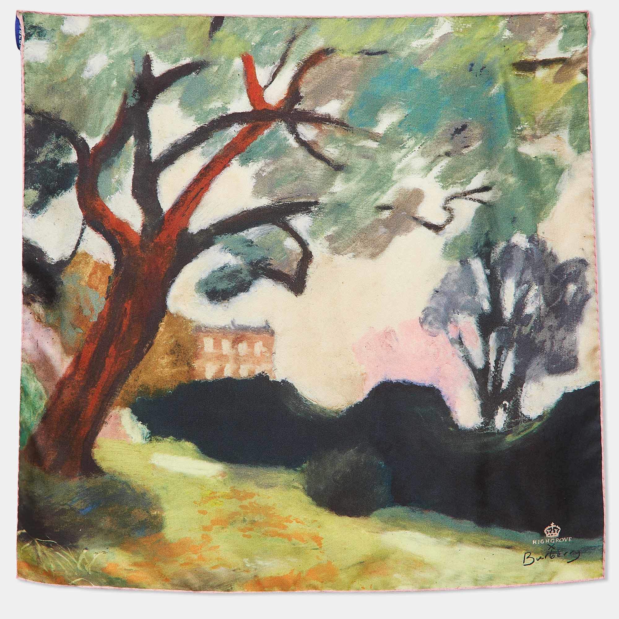 مملوكة مسبقًا Burberry Multicolor Print Silk Highgrove Spring Square Scarf