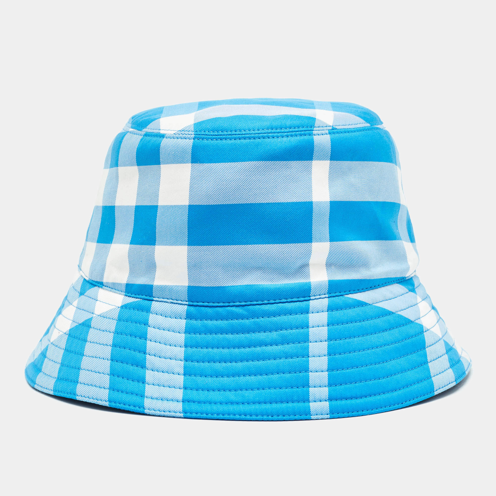 Pre Owned Burberry Cotton Checked Bucket Hat M