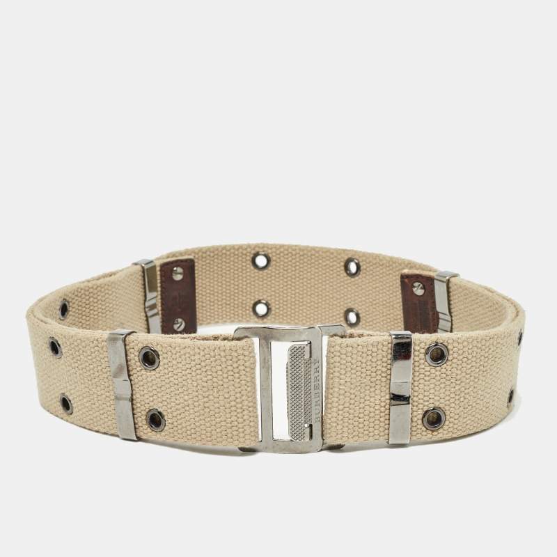 مملوكة مسبقًا Burberry Beige Canvas Eyelet Adjustable Waist Belt 90CM
