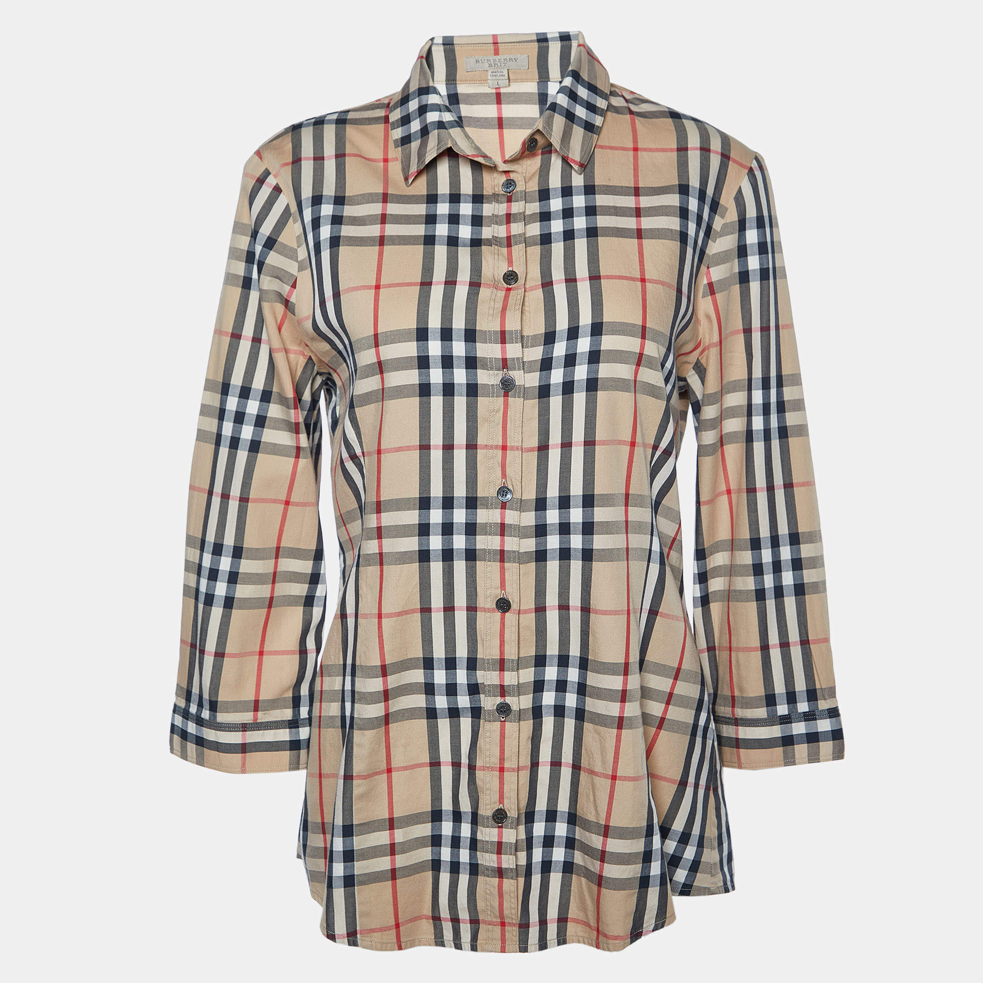Pre Owned Burberry Beige Tartan Patterned Cotton Buttoned Up Shirt L