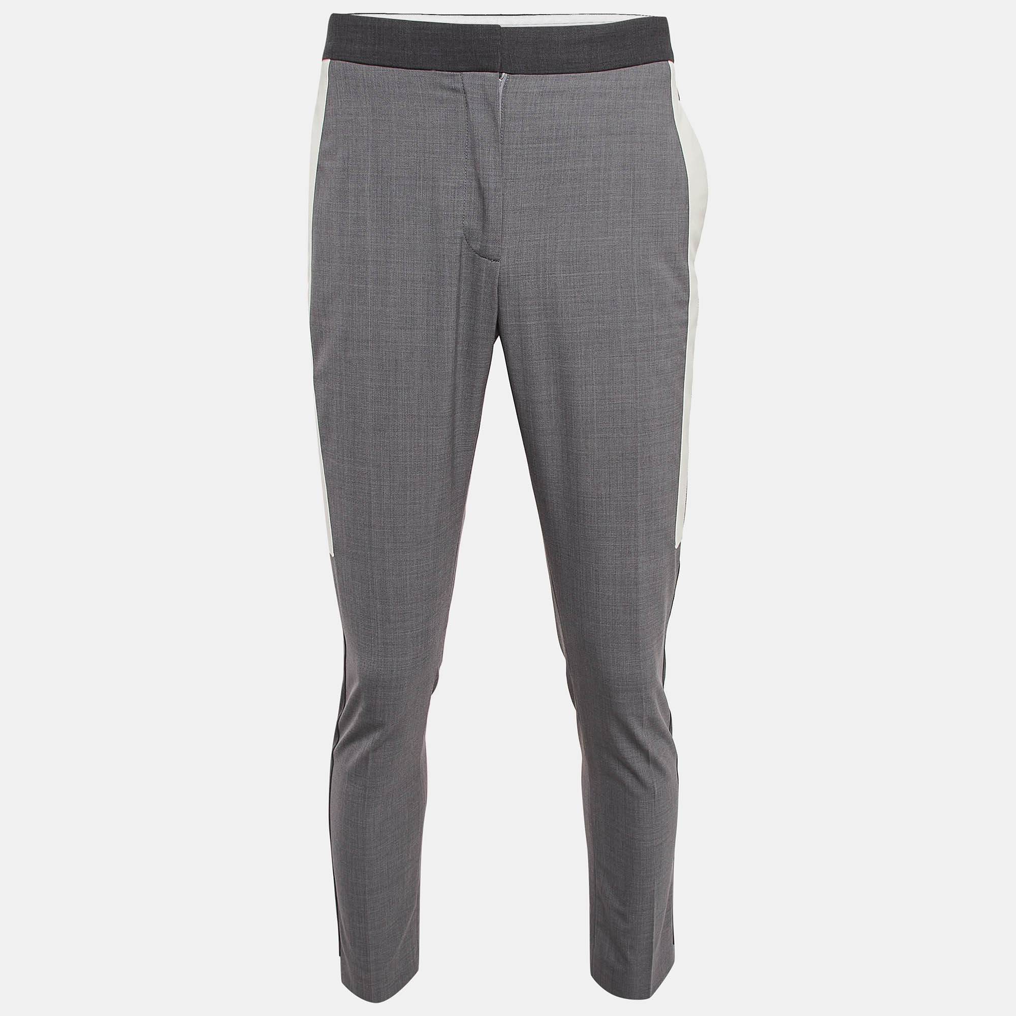 Burberry Grey Contrast Stripe Wool Trousers M