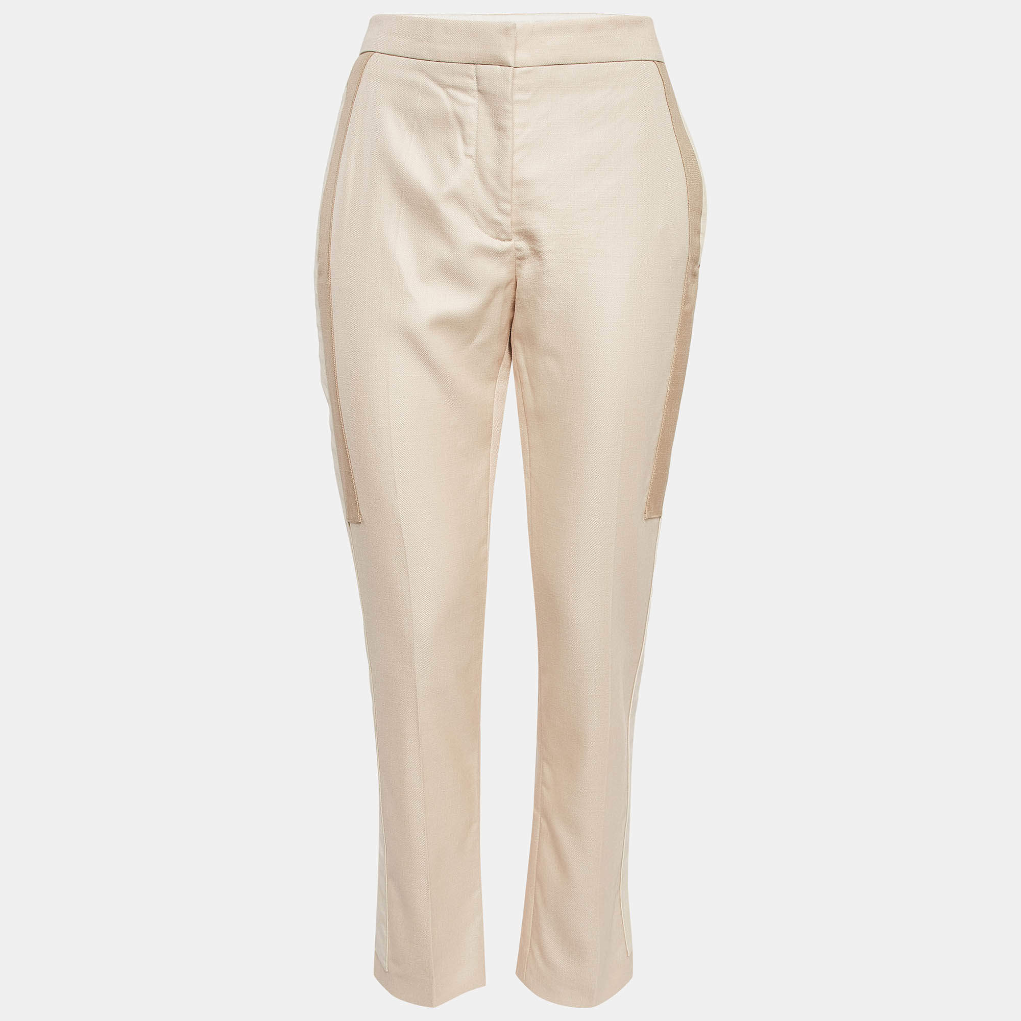 Pre Owned Burberry Beige Wool Blend Trousers S
