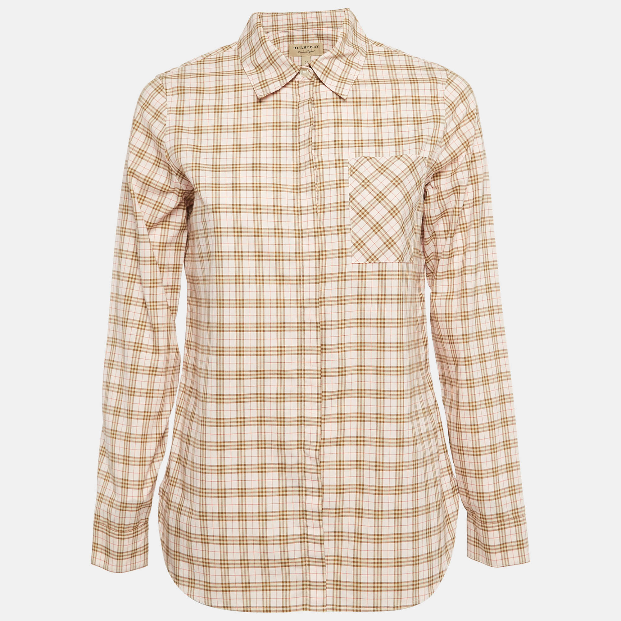 Burberry Pink Checked Cotton Button Front Shirt S
