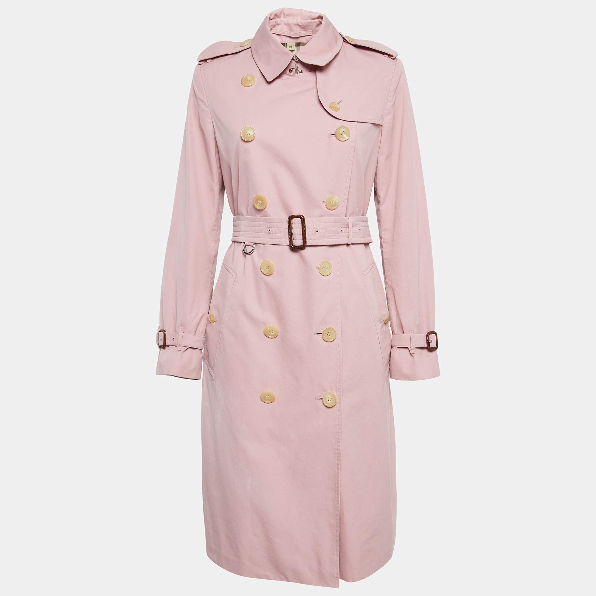 Pre Owned Burberry Pink Gabardine Double Breasted Trench Coat S