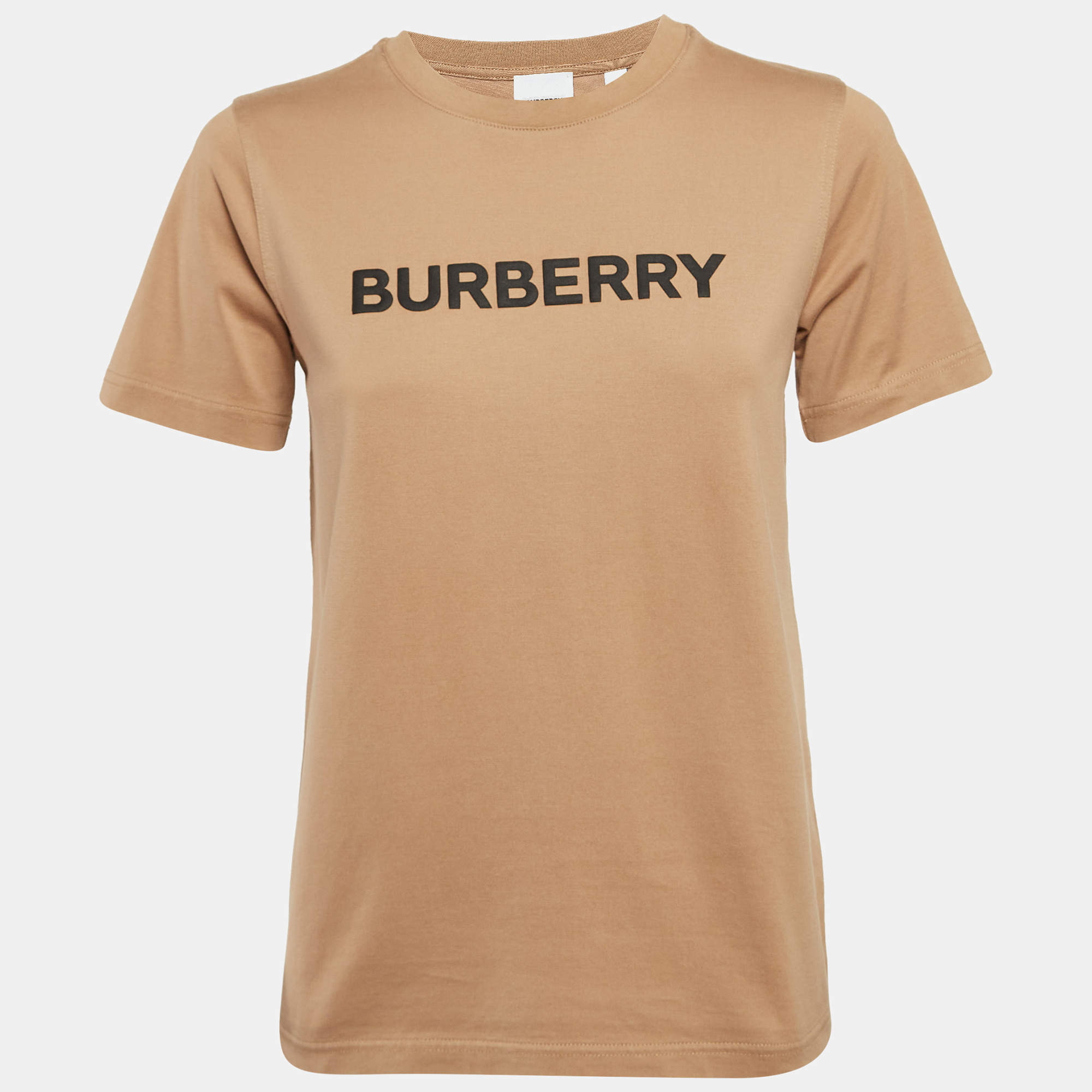 Pre Owned Burberry Brown Logo Print Cotton Crew Neck T-Shirt XS