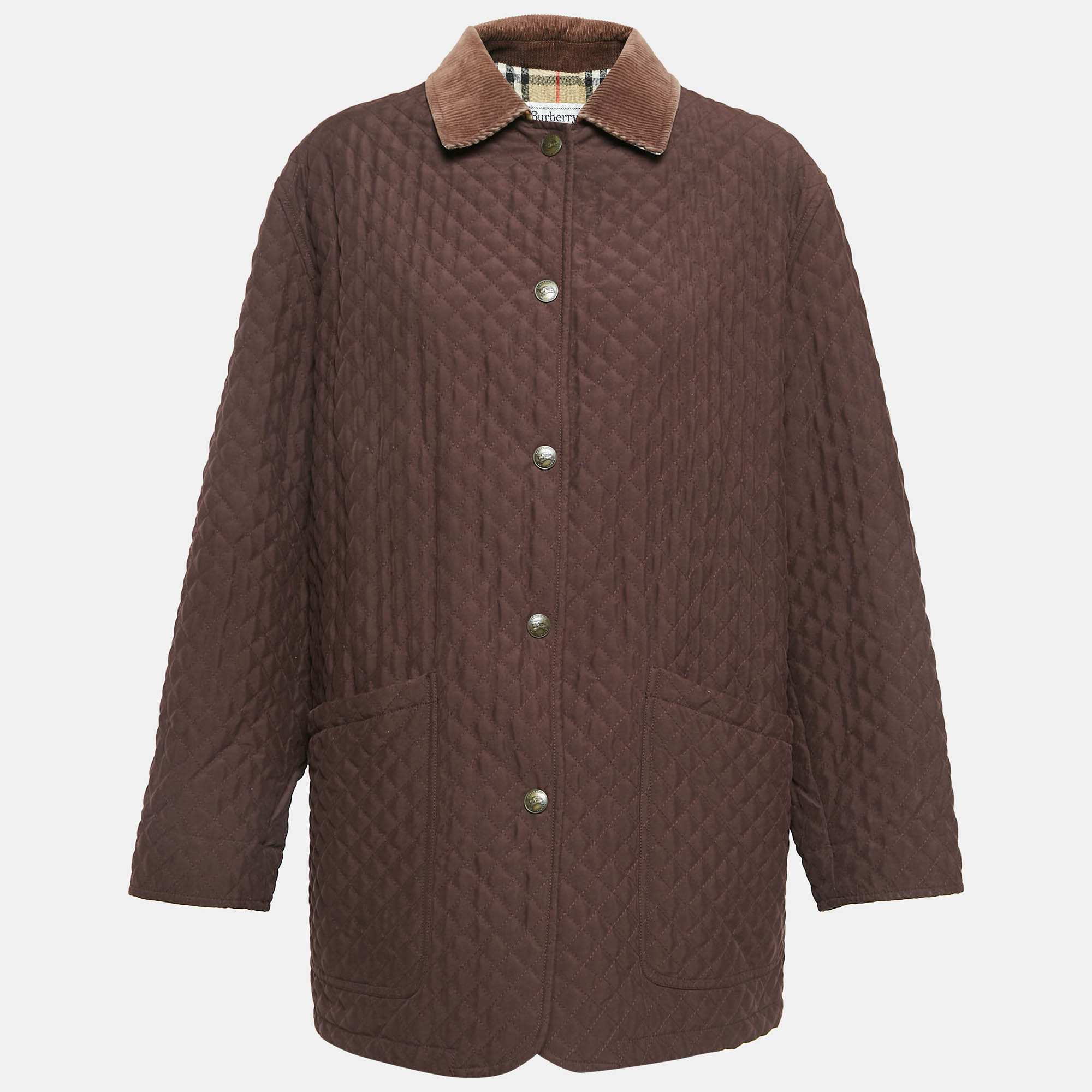 Pre Owned Burberry Vintage Burgundy Quilted Jacket M