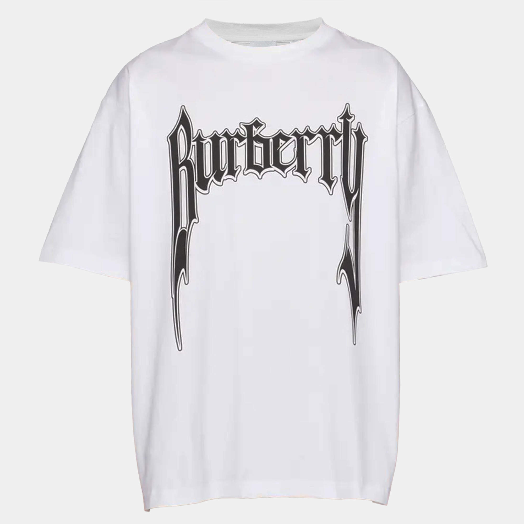 Pre Owned Burberry Logo Print Cotton Oversized T-Shirt S