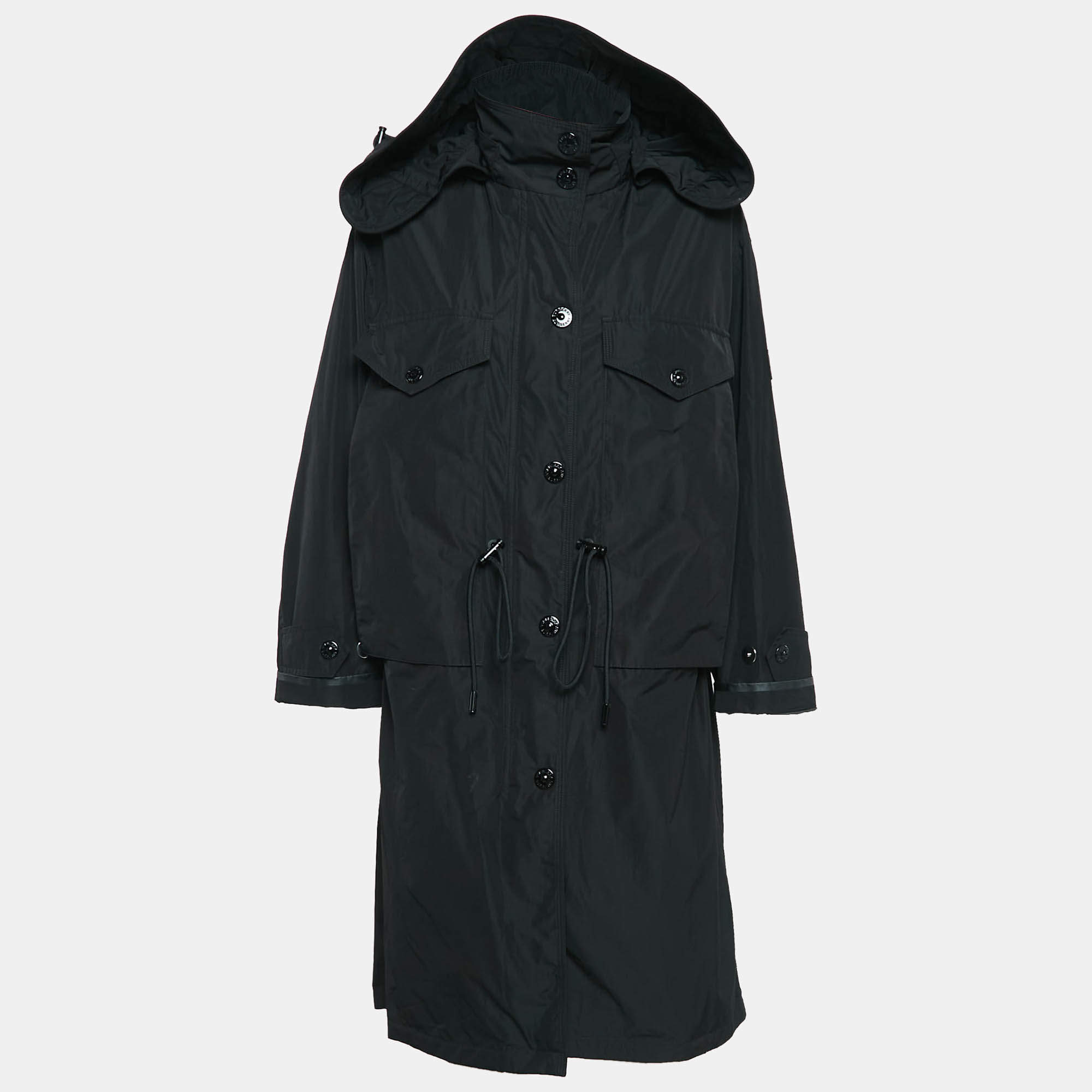 Pre Owned Burberry London Black Synthetic Adjustable Waist Mid-Length Coat S