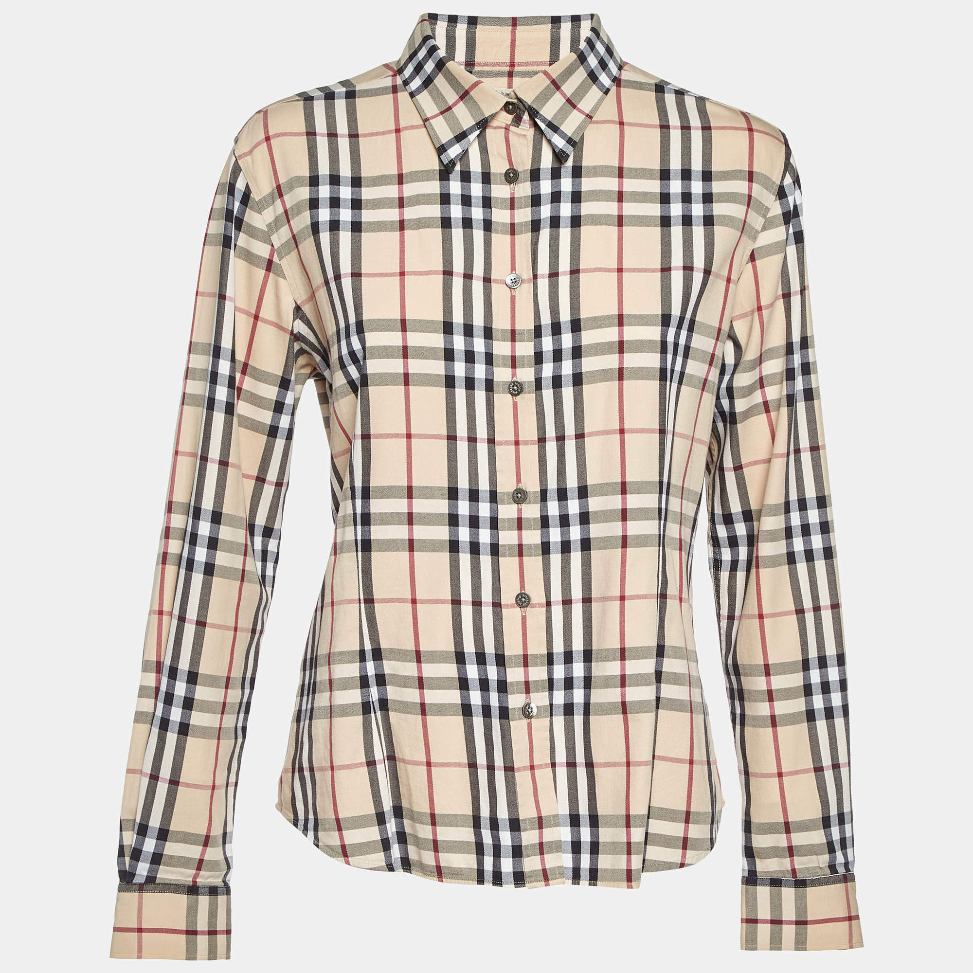 Pre Owned Burberry Beige Plaid Cotton Button Front Shirt XL
