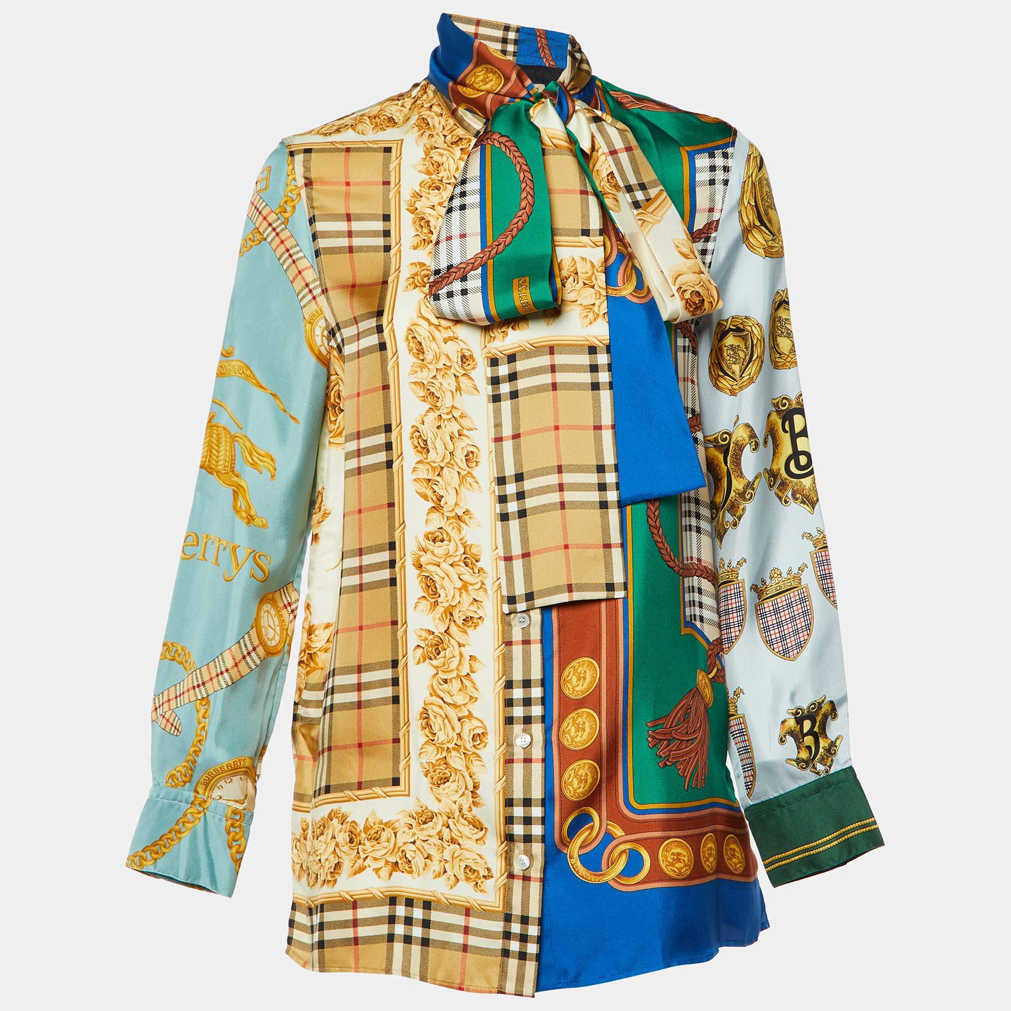 Pre Owned Burberry Multicolor Archive Print Silk Neck Tie Shirt S