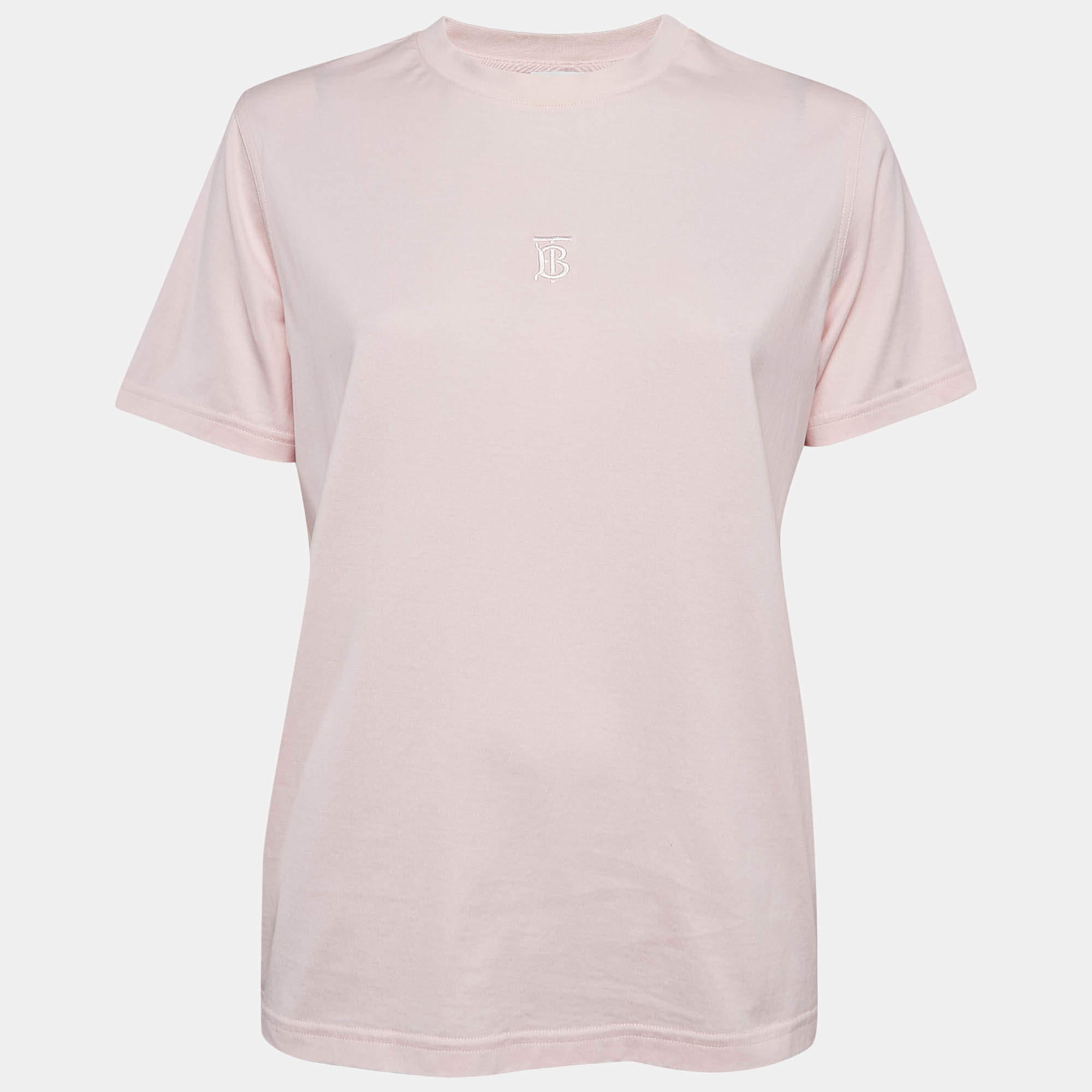 Pre Owned Burberry Pink TB Embroidered Cotton Crew Neck T-Shirt M