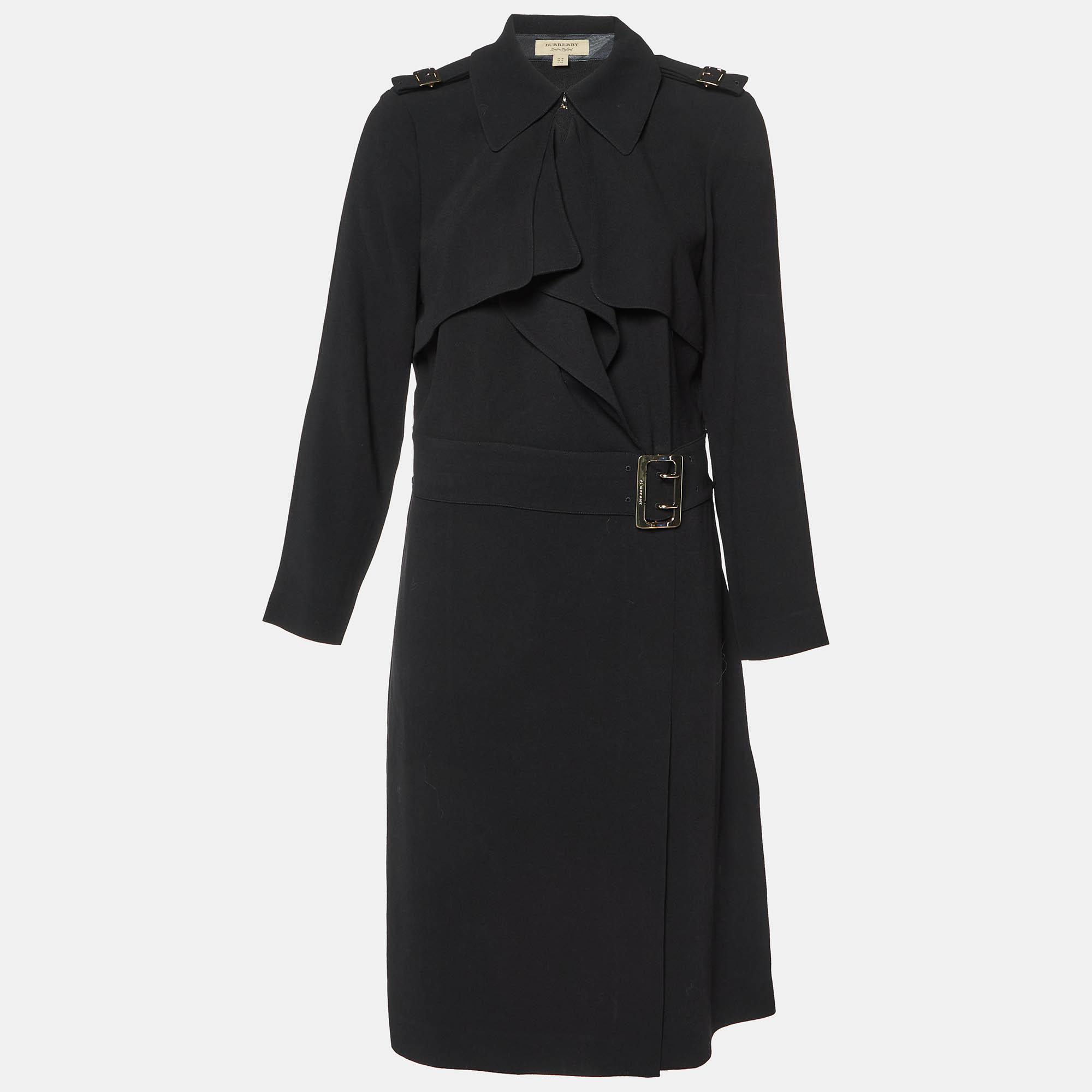 Burberry Black Crepe Buckle Detail Midi Dress L