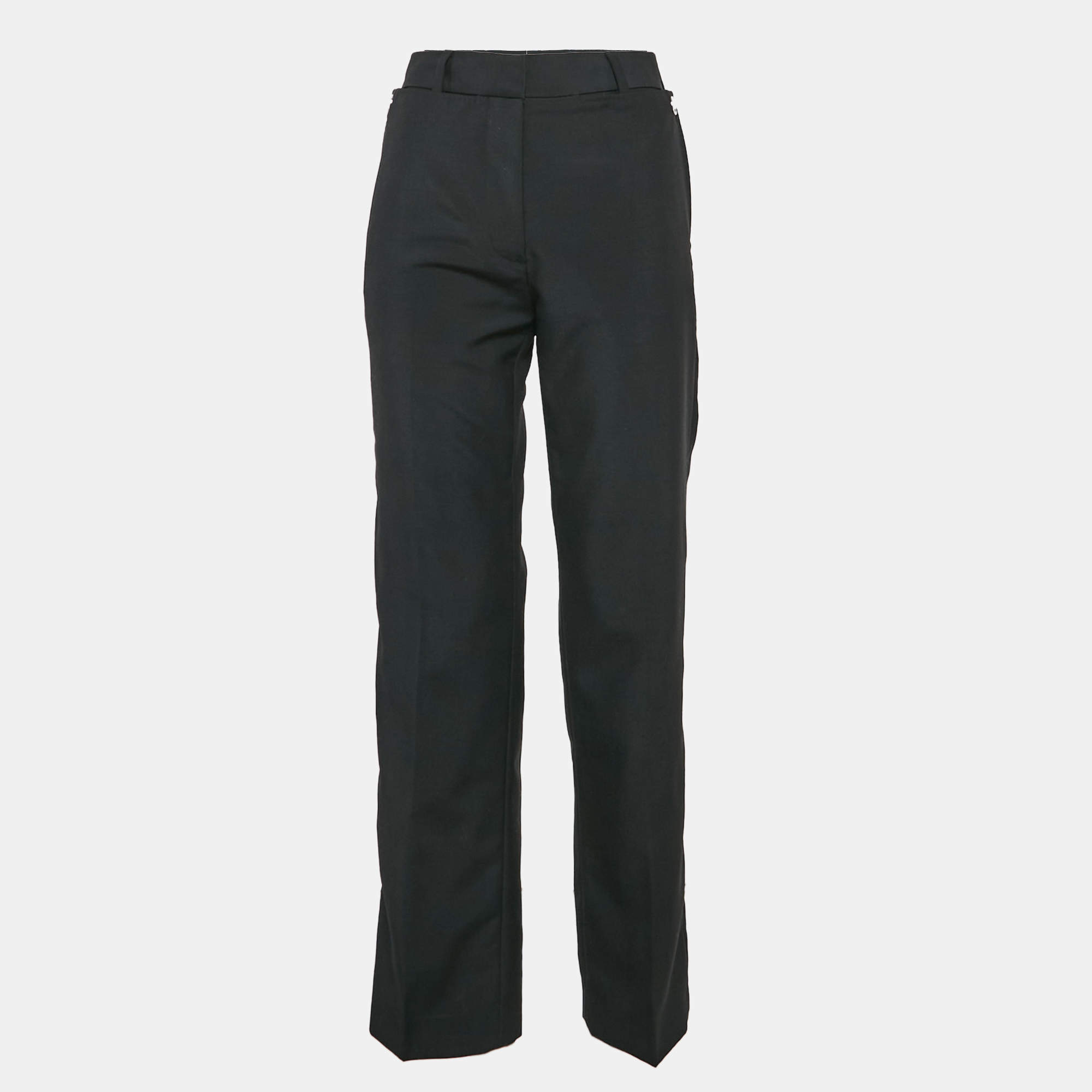 Pre Owned Burberry Black Wool Blend Straight Leg Trousers S