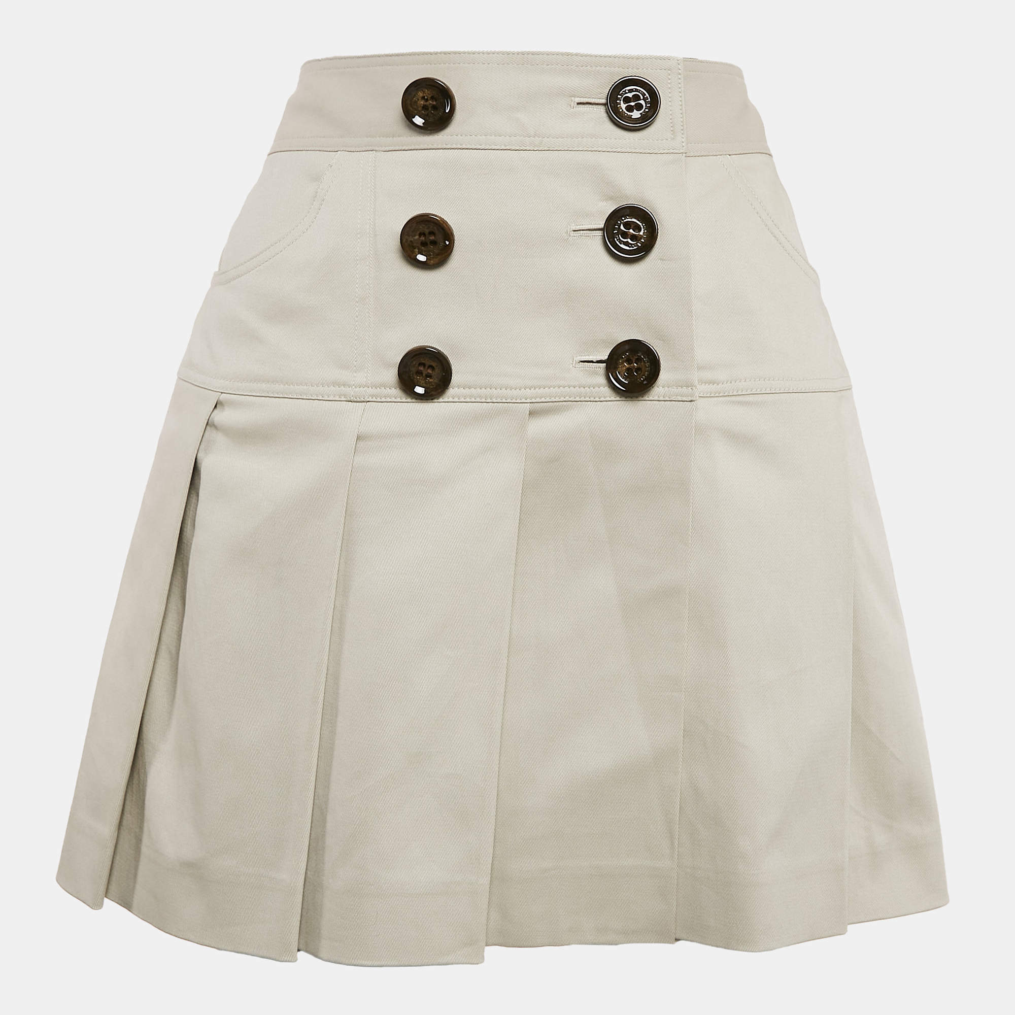 Pre Owned Burberry Beige Cotton Double Breasted Mini Skirt S