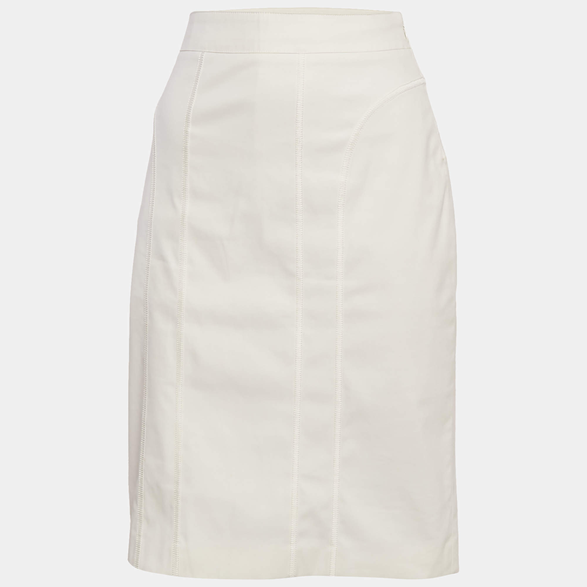 Burberry Off-White Cotton Knee-Length Skirt M