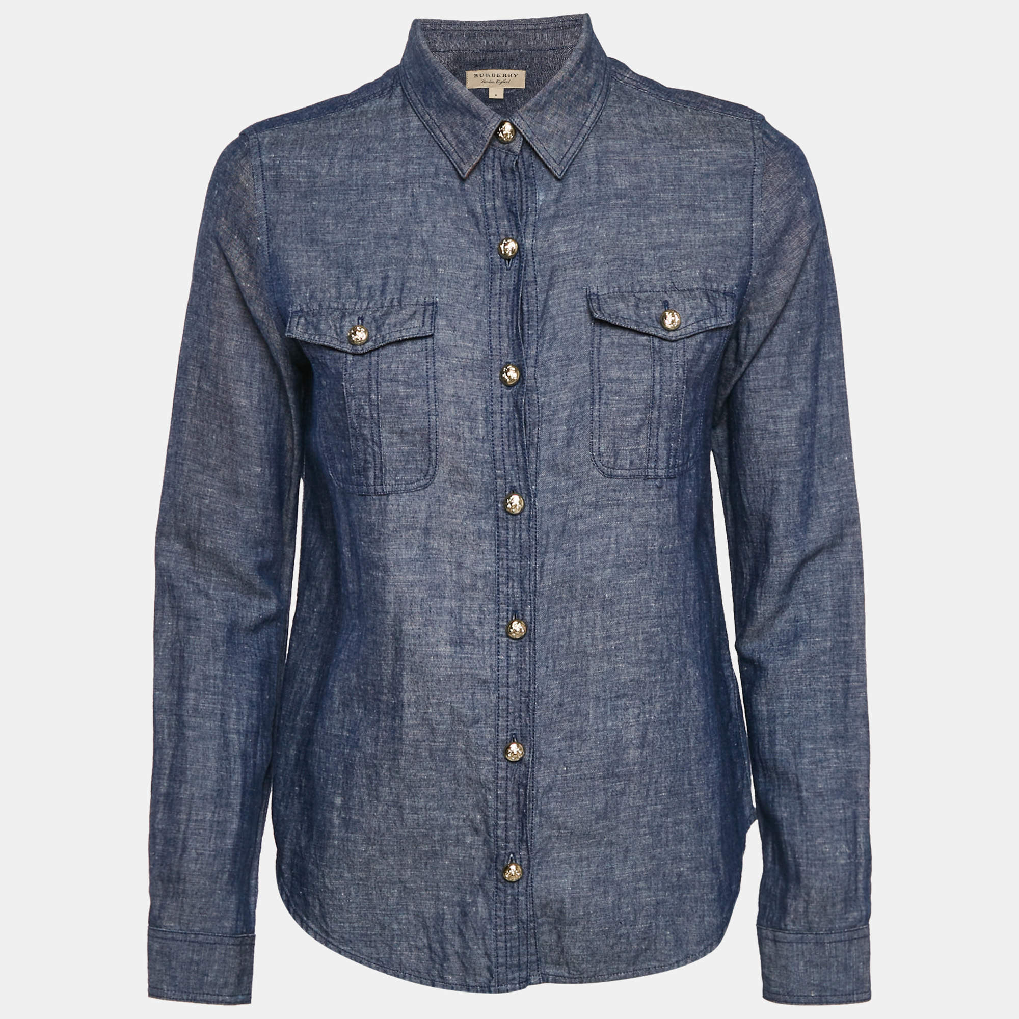 Pre Owned Burberry Blue Denim Button Detail Shirt M