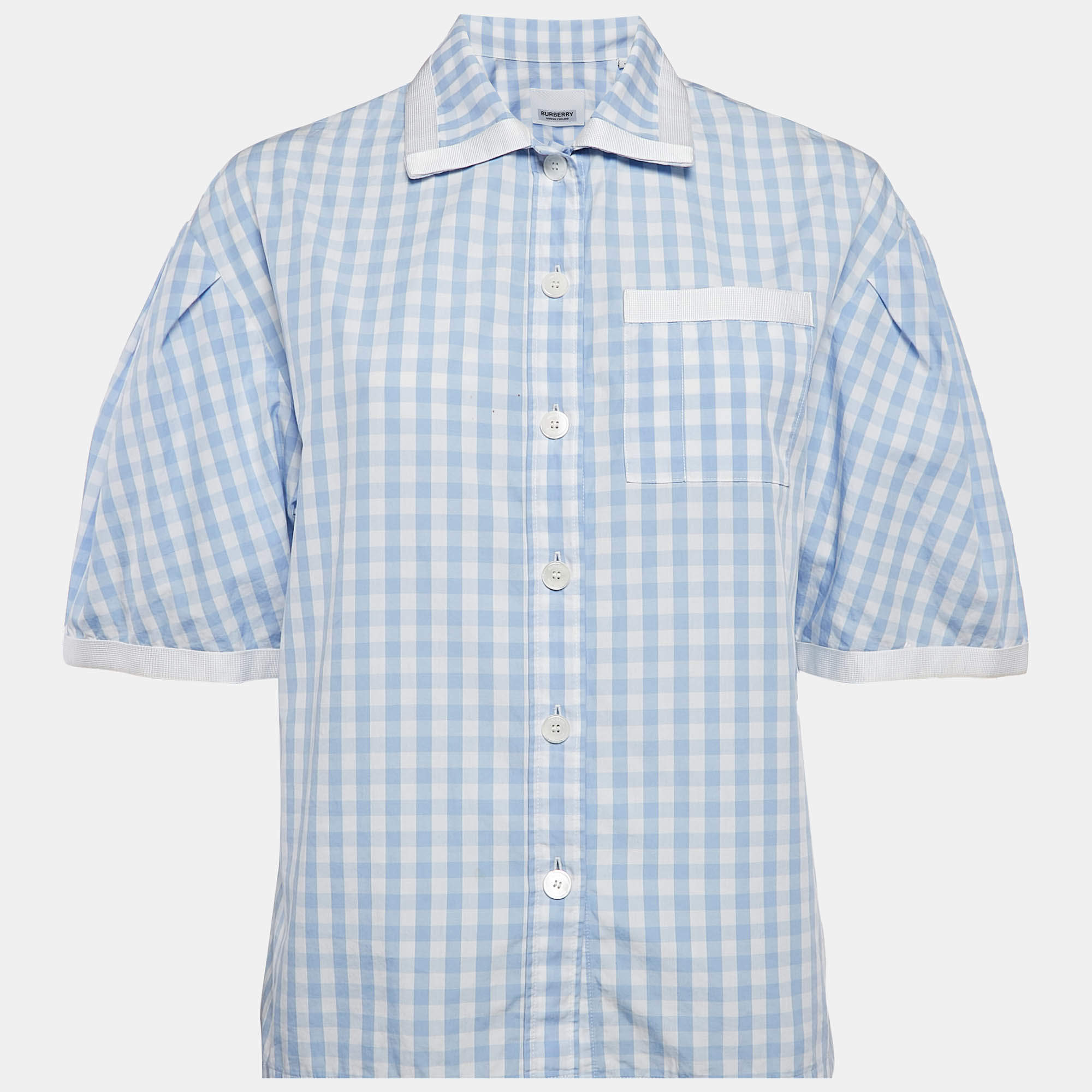 Burberry Blue/White Gingham Cotton Button Front Blouse XXS