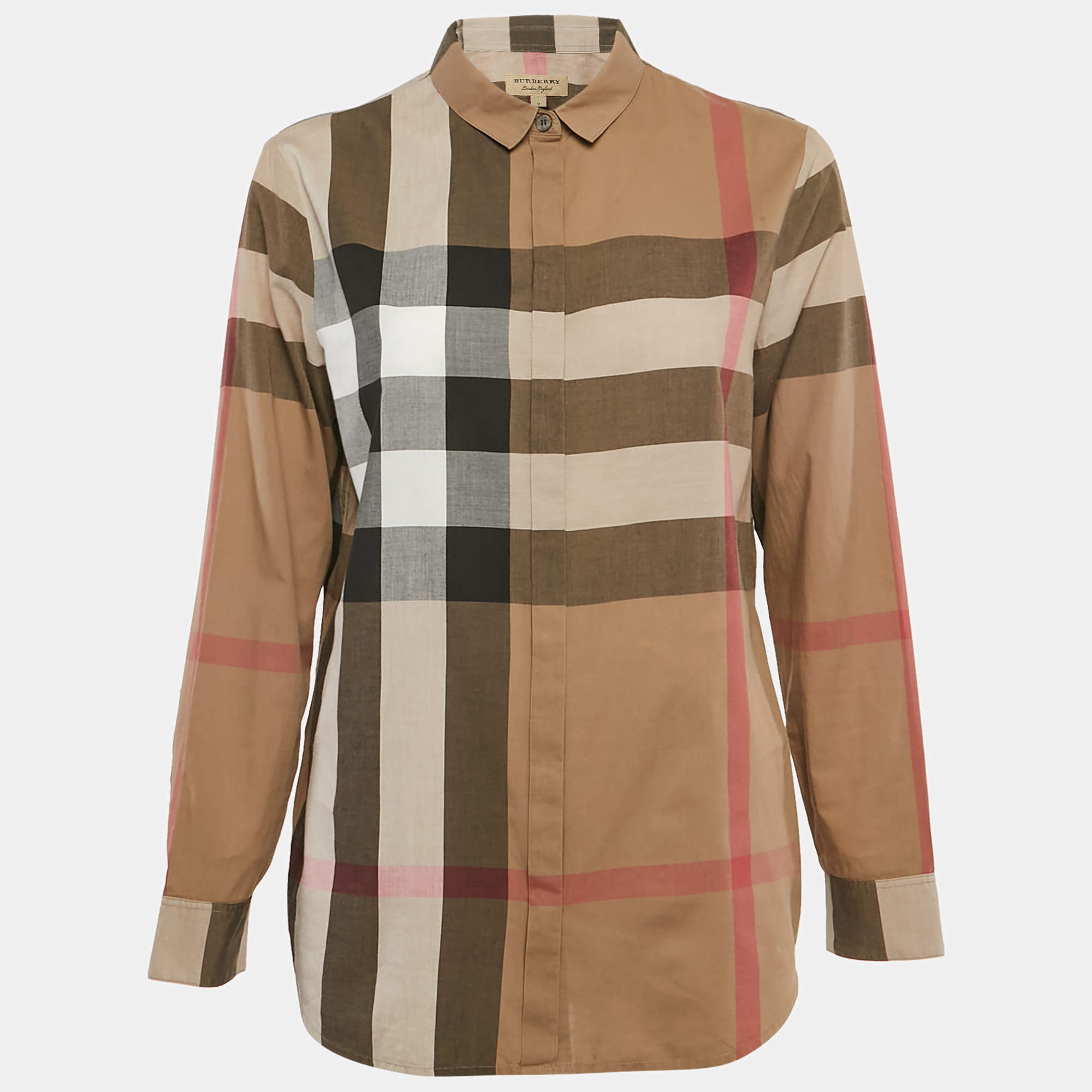مملوكة مسبقًا Burberry Brown Tartan Check Cotton Button Front Shirt M