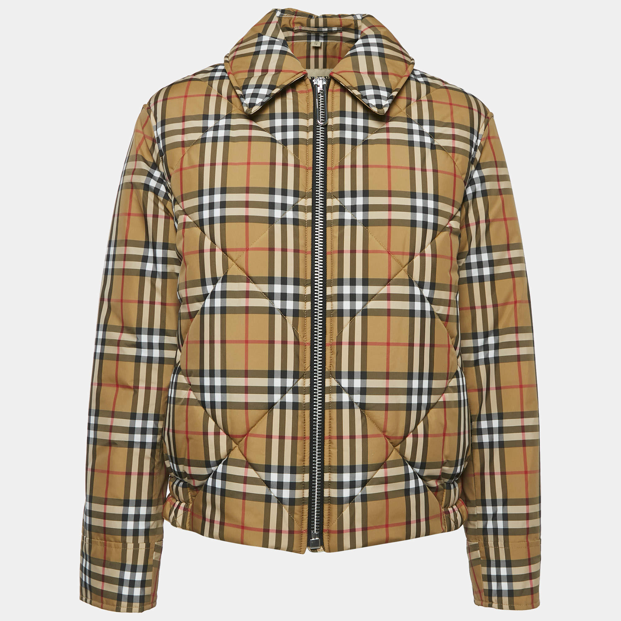 Pre Owned Burberry Brown Tartan Check Zip-Up Quilted Jacket S