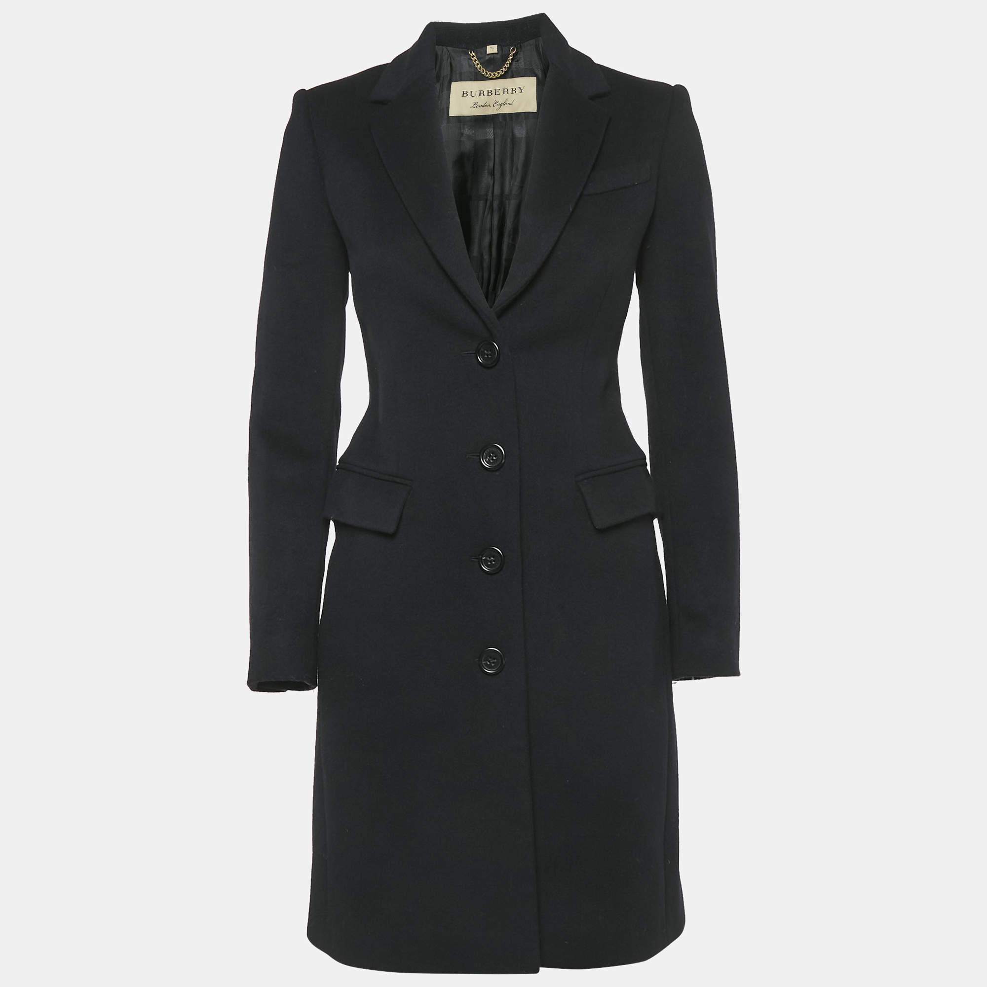 Burberry Black Wool Button Front Single Breasted Coat S