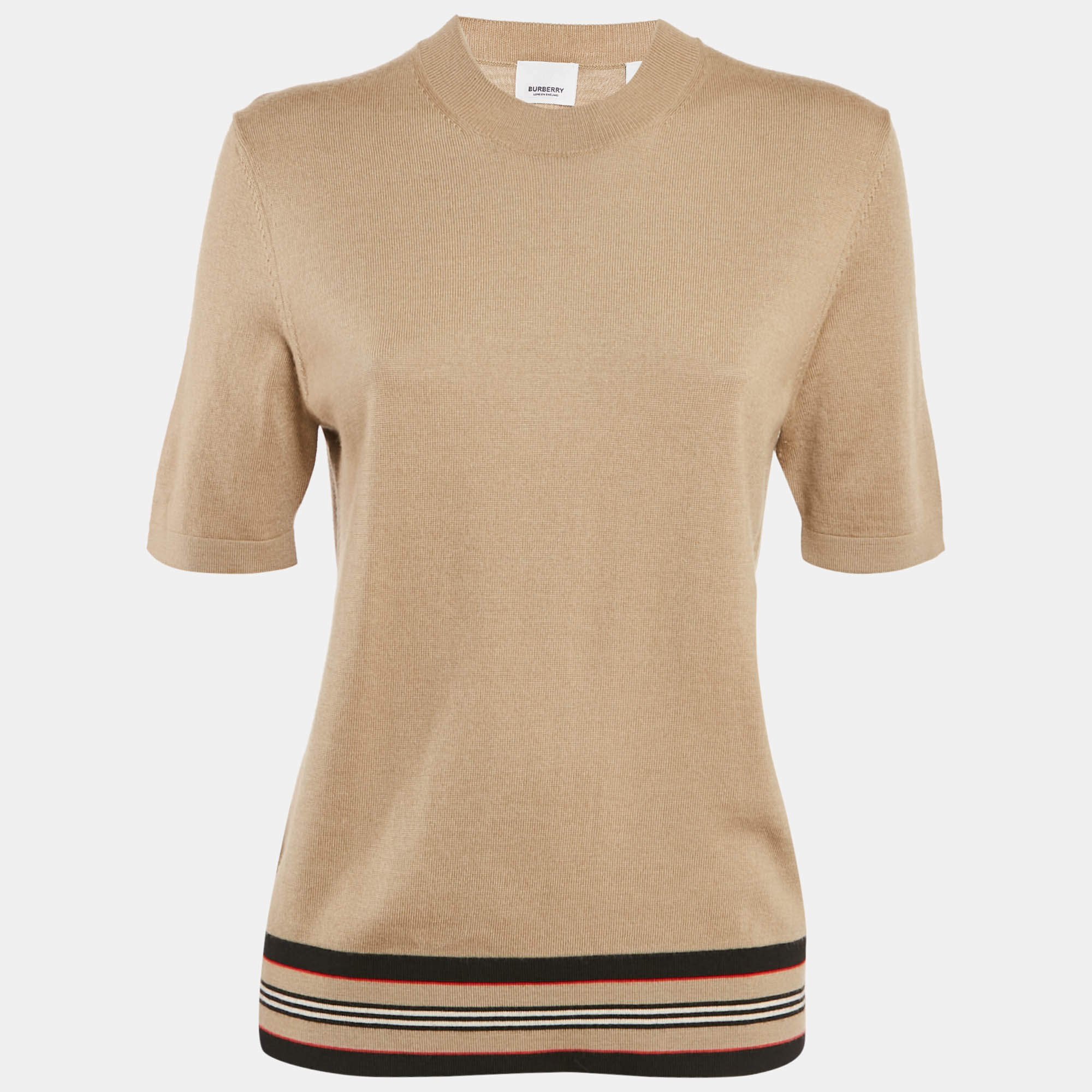 Burberry Beige Wool Knit Short Sleeve Pullover M