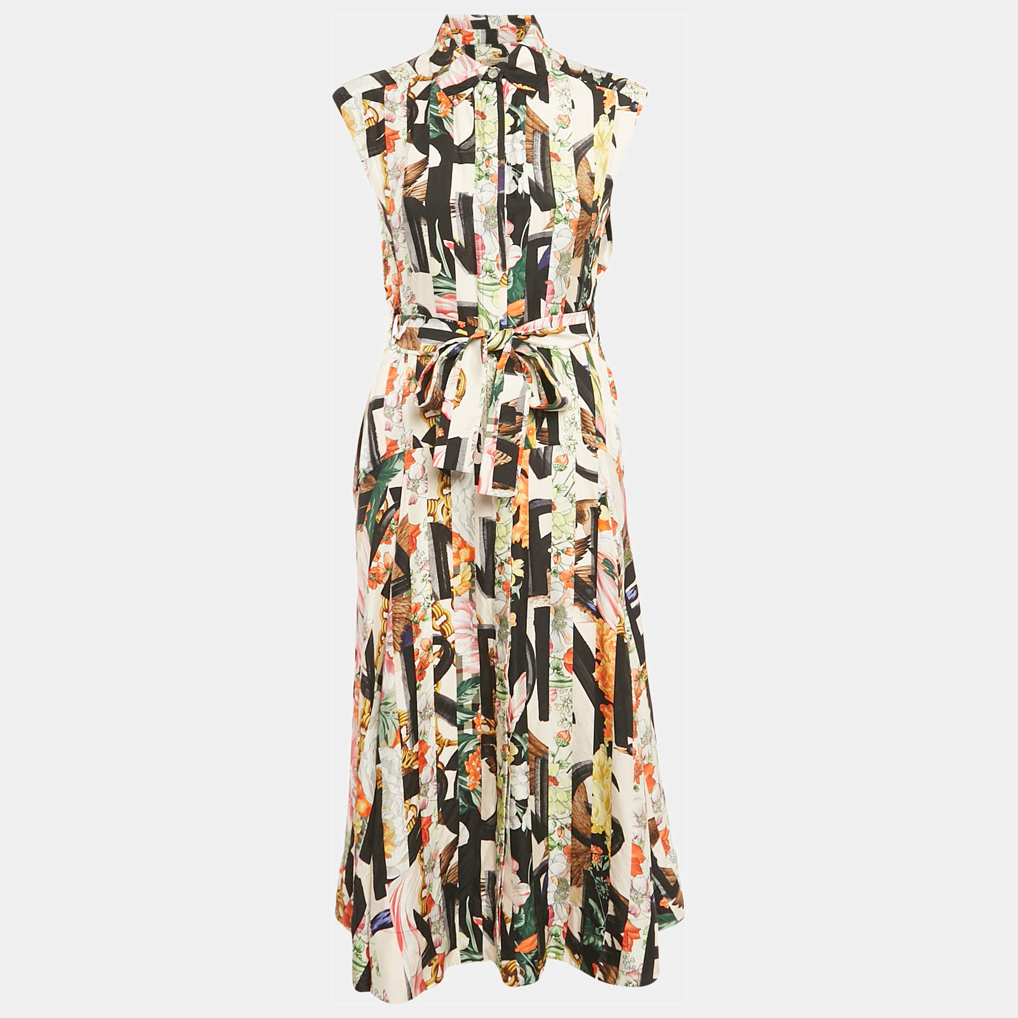 Burberry Multicolor Printed Silk Button Front Belted Long Dress XXS
