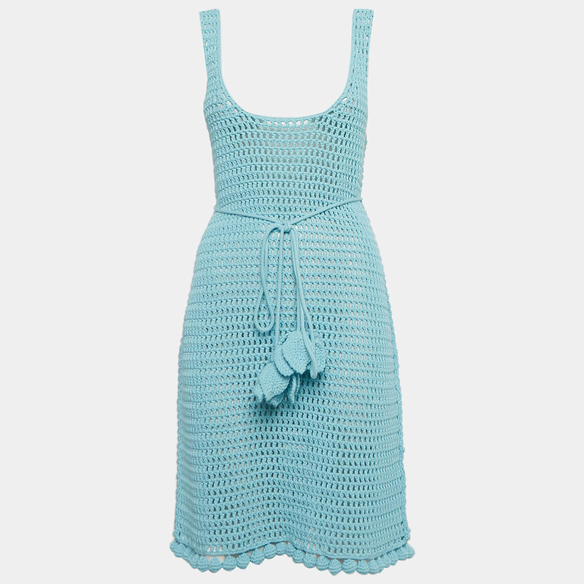 Burberry Blue Crochet Belted Sheer Tank Dress L