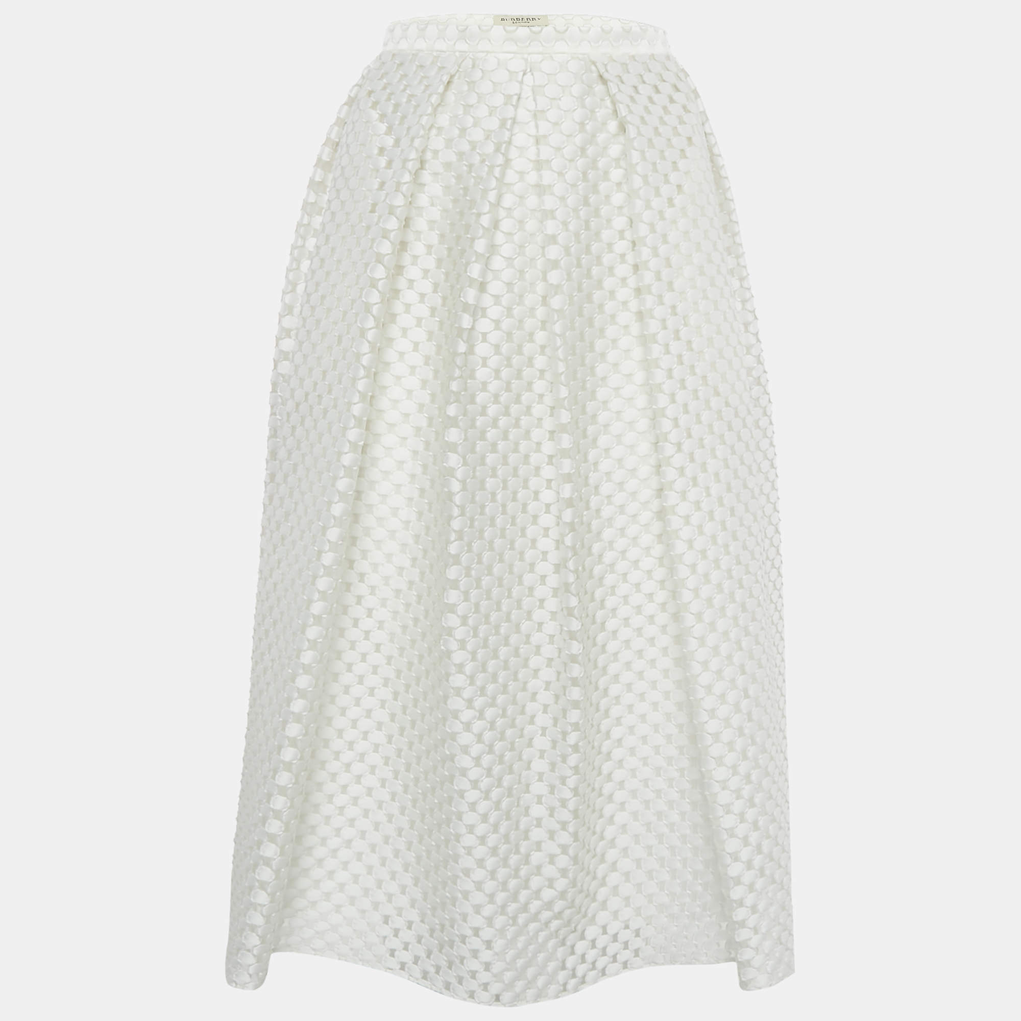 Burberry London White Circular Fil Coupe Crepe Midi Skirt L