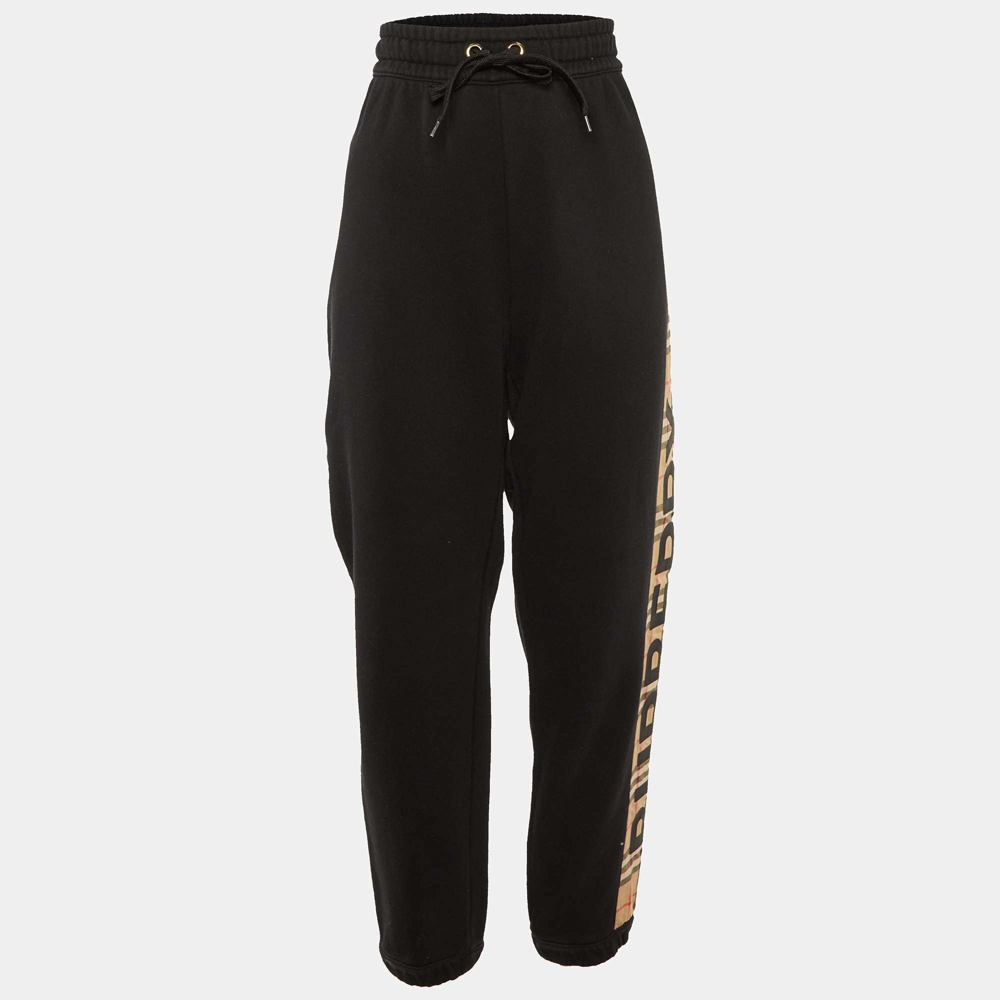 Burberry Black Logo Strip Detail Cotton Knit Joggers M
