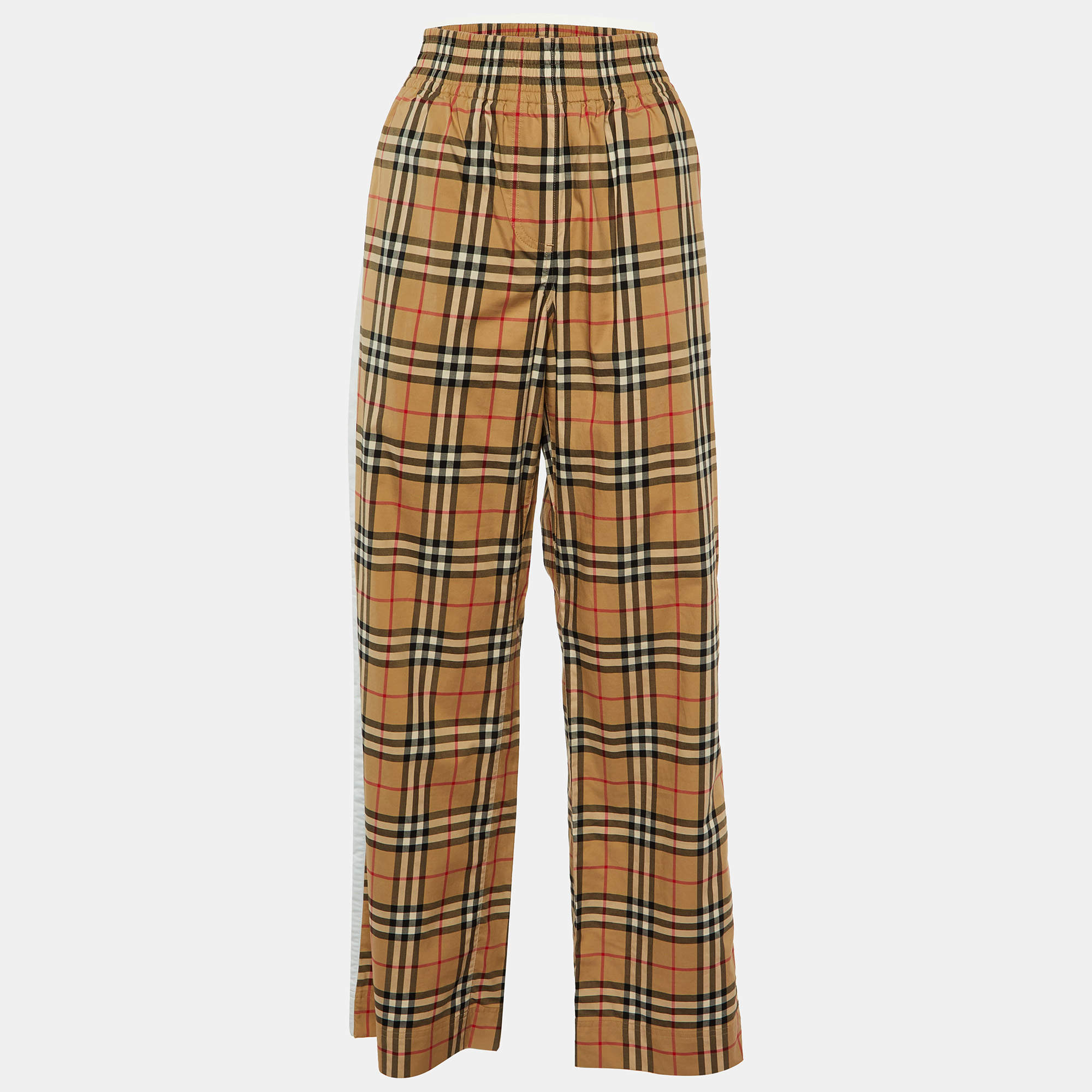 Pre Owned Burberry Beige Nova Check Cotton Straight Leg Pants M