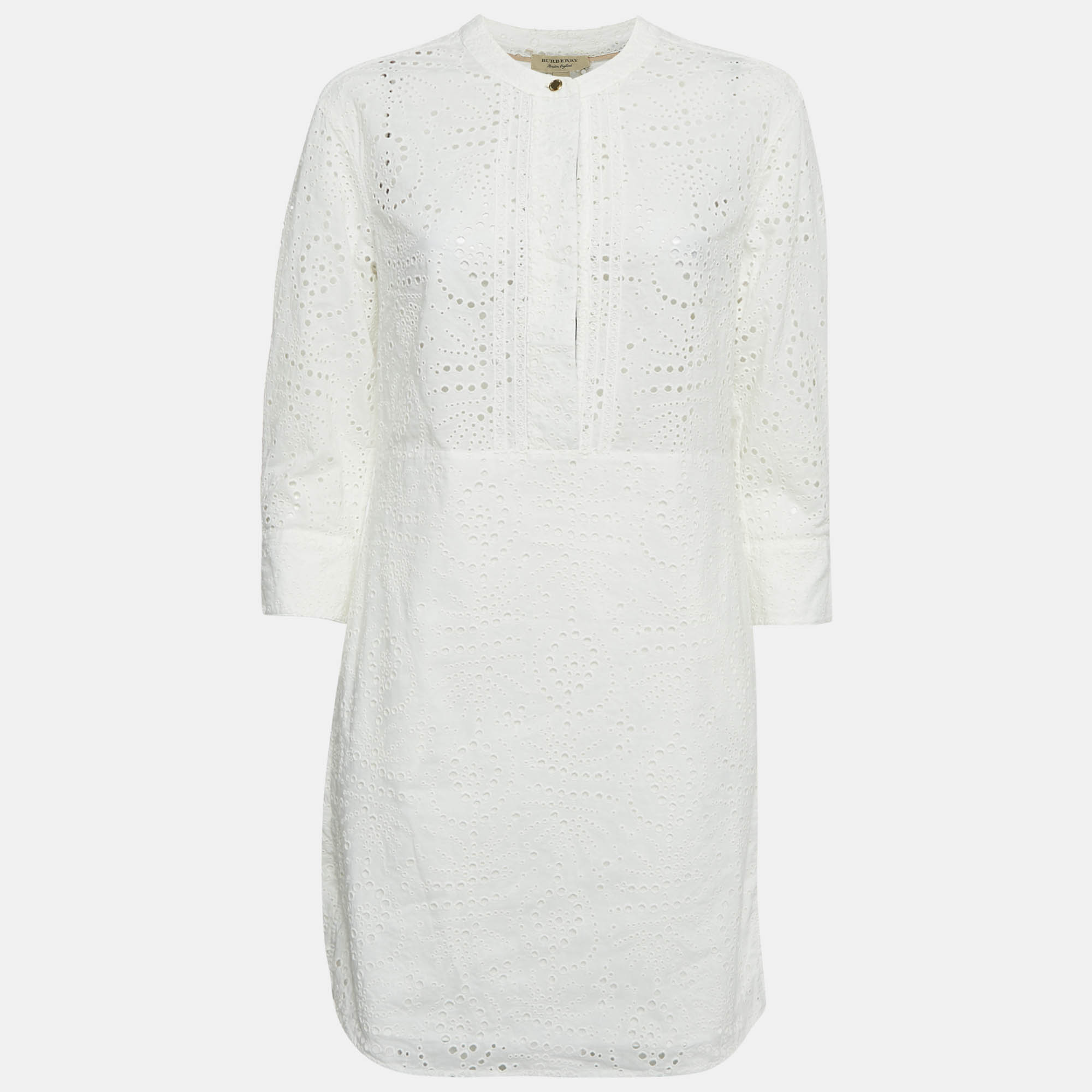 Burberry White Broderie Anglaise Cotton Short Dress S