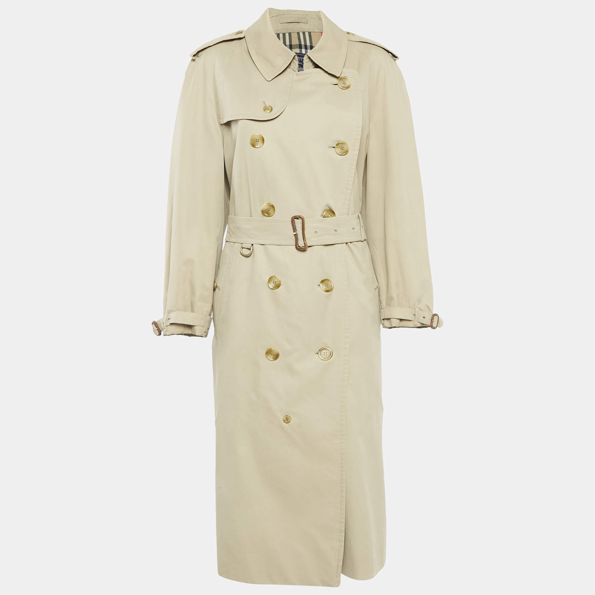 Burberrys' Vintage Beige Cotton Double Breasted Belted Trench Coat XL