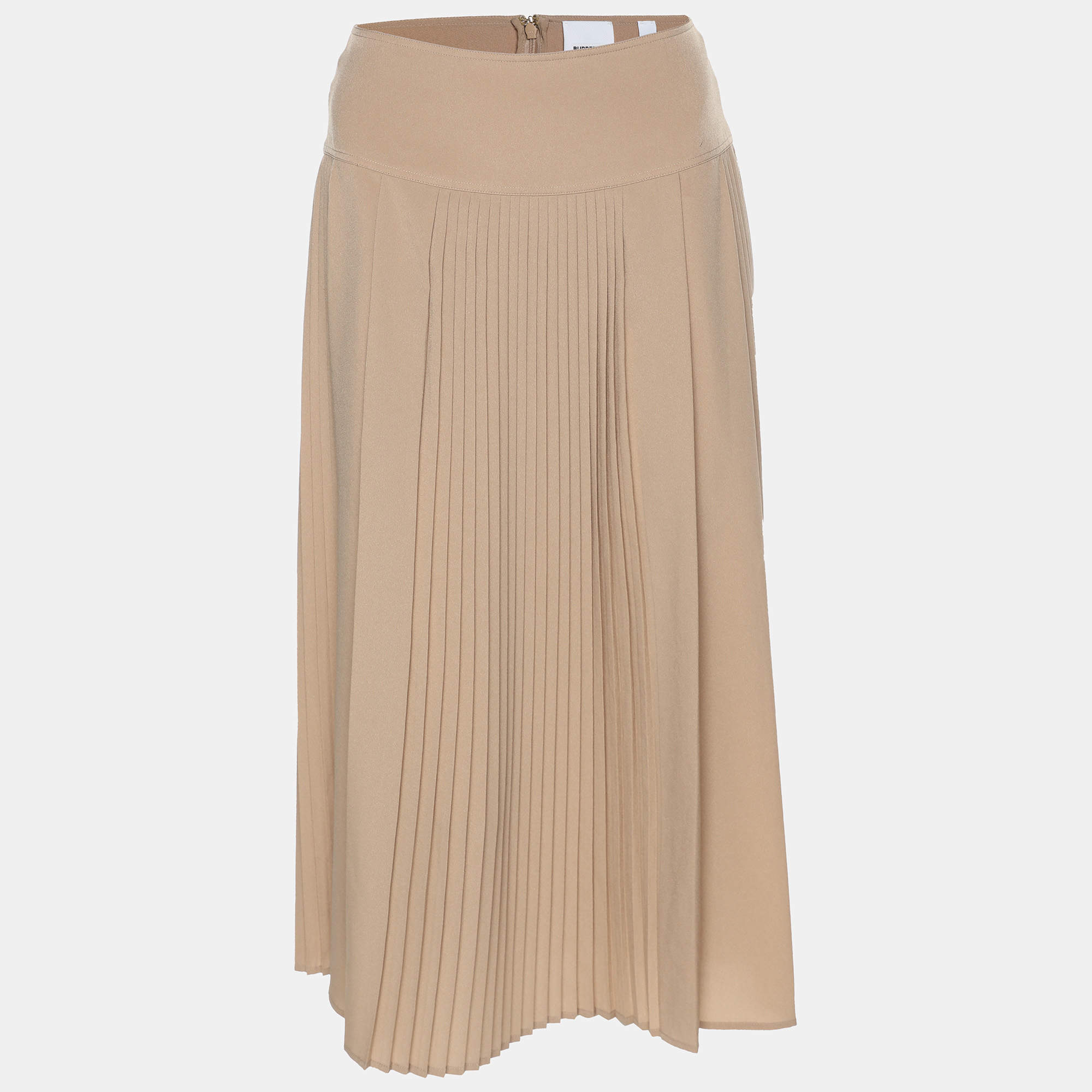 Burberry Beige Pleated Chiffon Midi Skirt XS