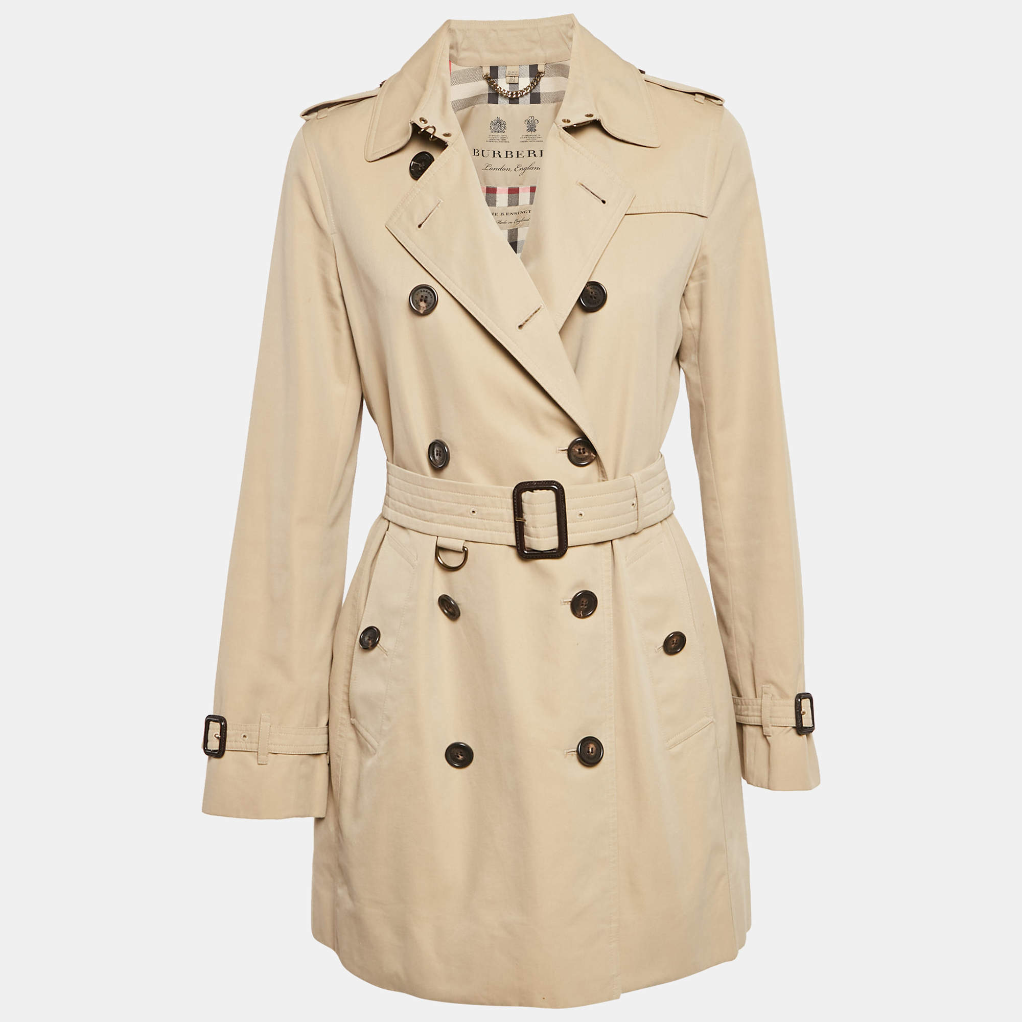 Pre Owned Burberry Beige Gabardine The Kensington Trench Coat S