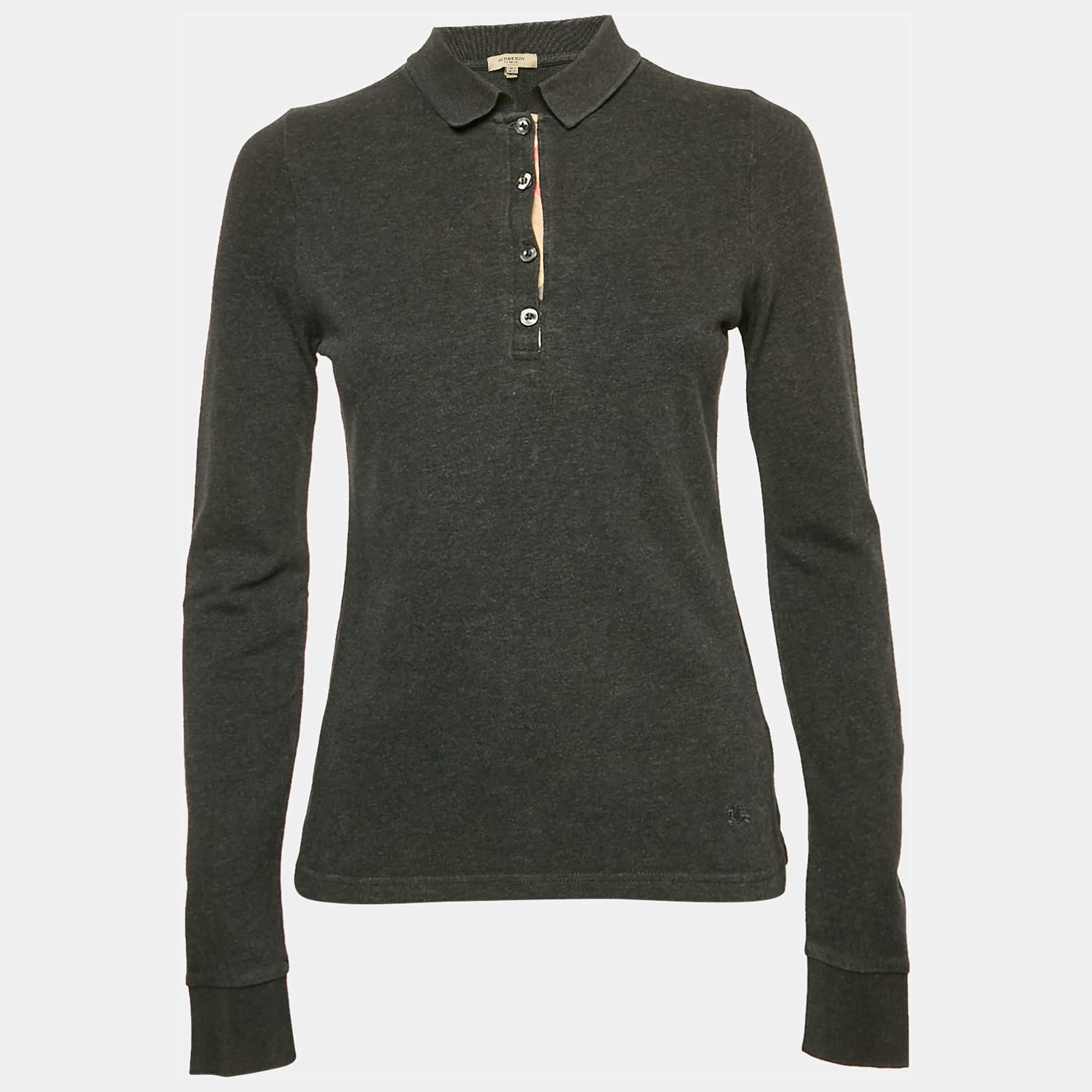 Burberry Grey Cotton Long Sleeve Polo T-Shirt S