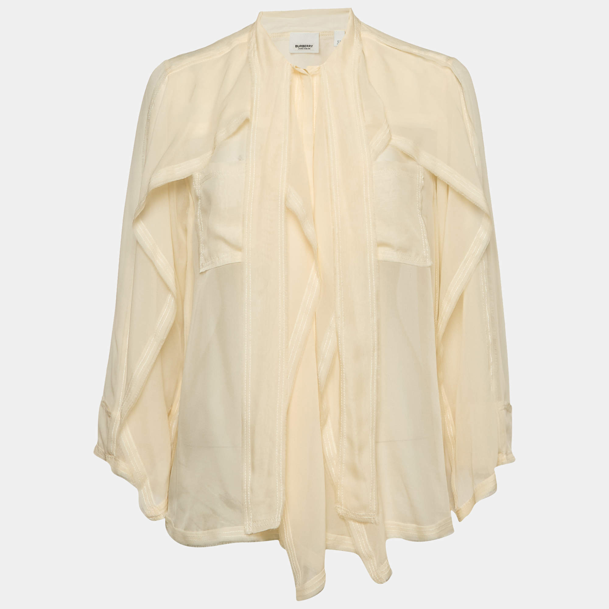Pre Owned Burberry Beige Silk Raw Edge Detail Shirt M