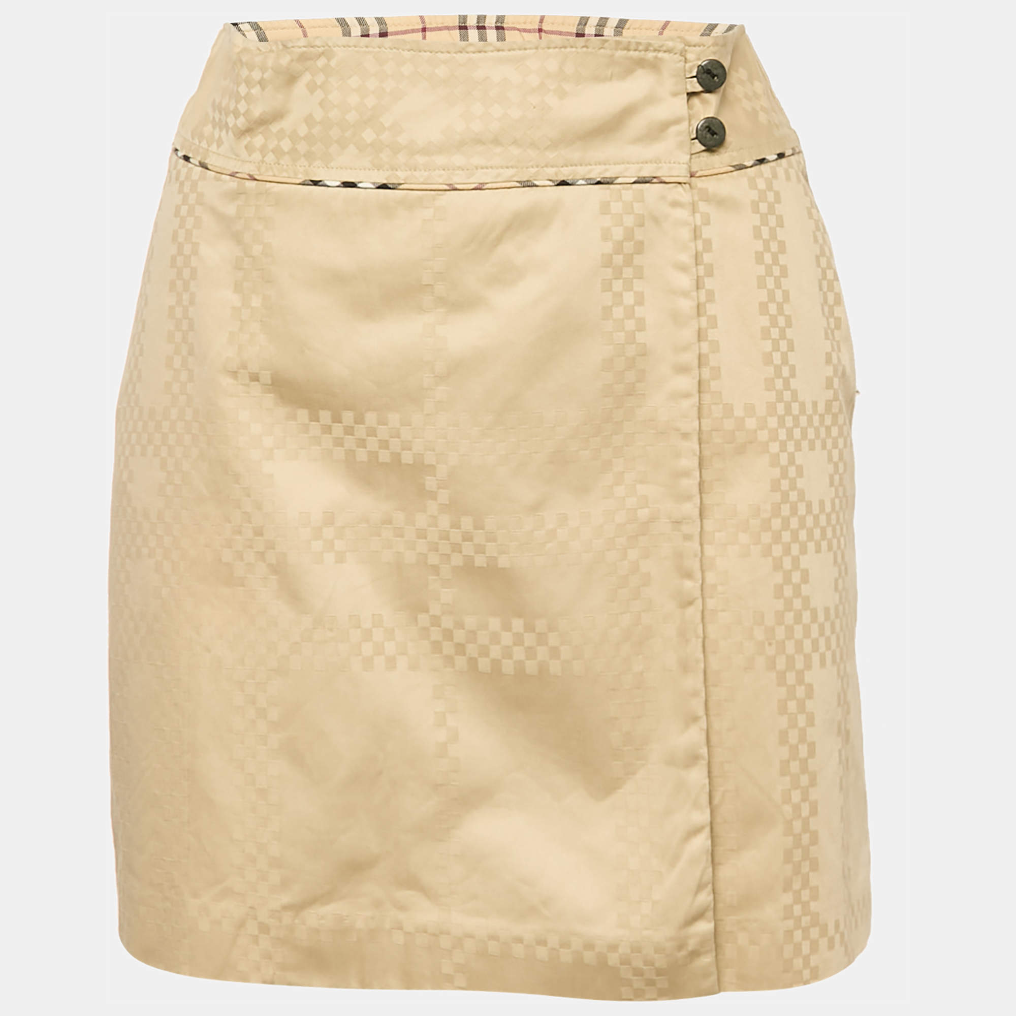 Burberry Beige Cotton Jacquard Mini Wrap Skirt L