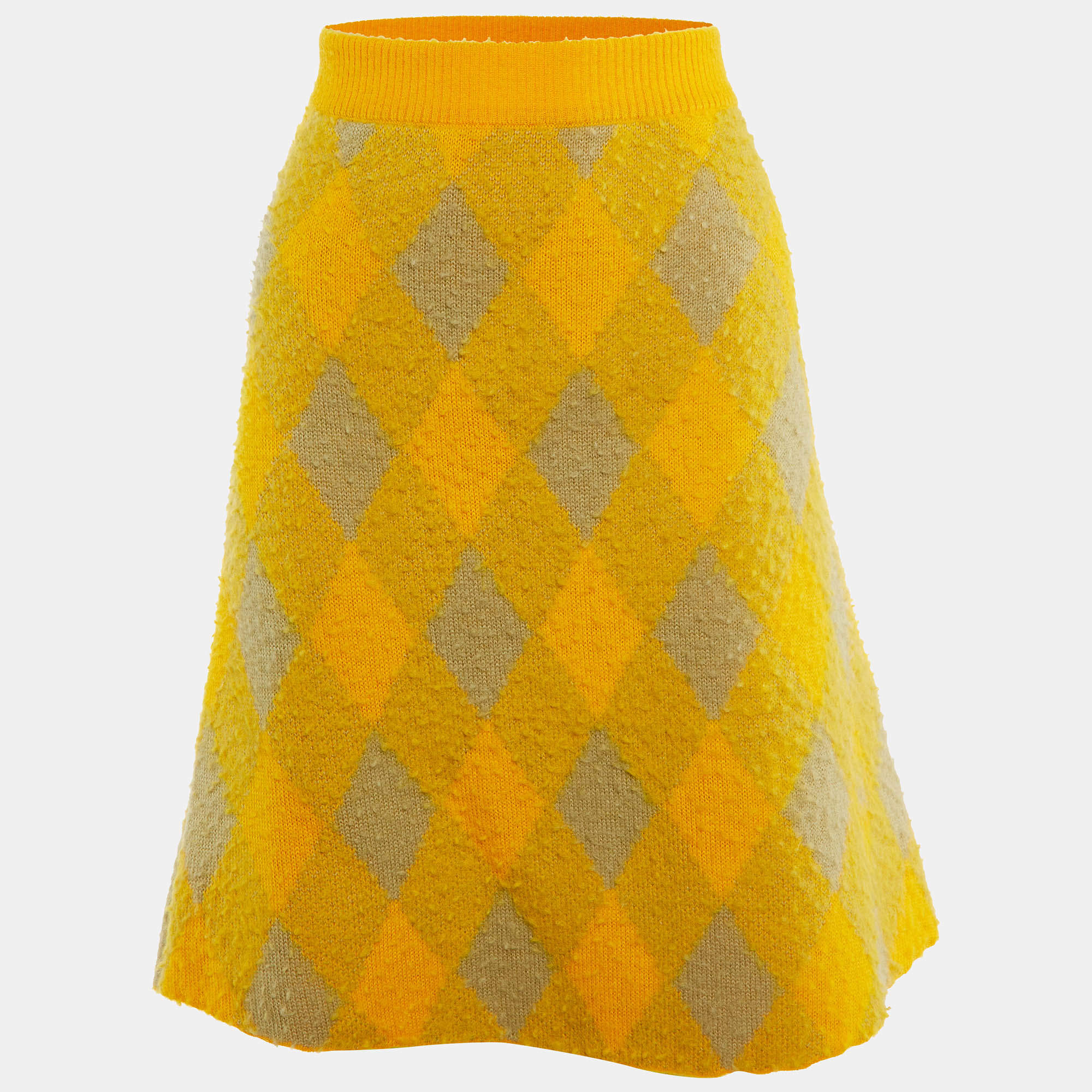 Burberry Yellow Wool Check Plaid Midi Skirt M