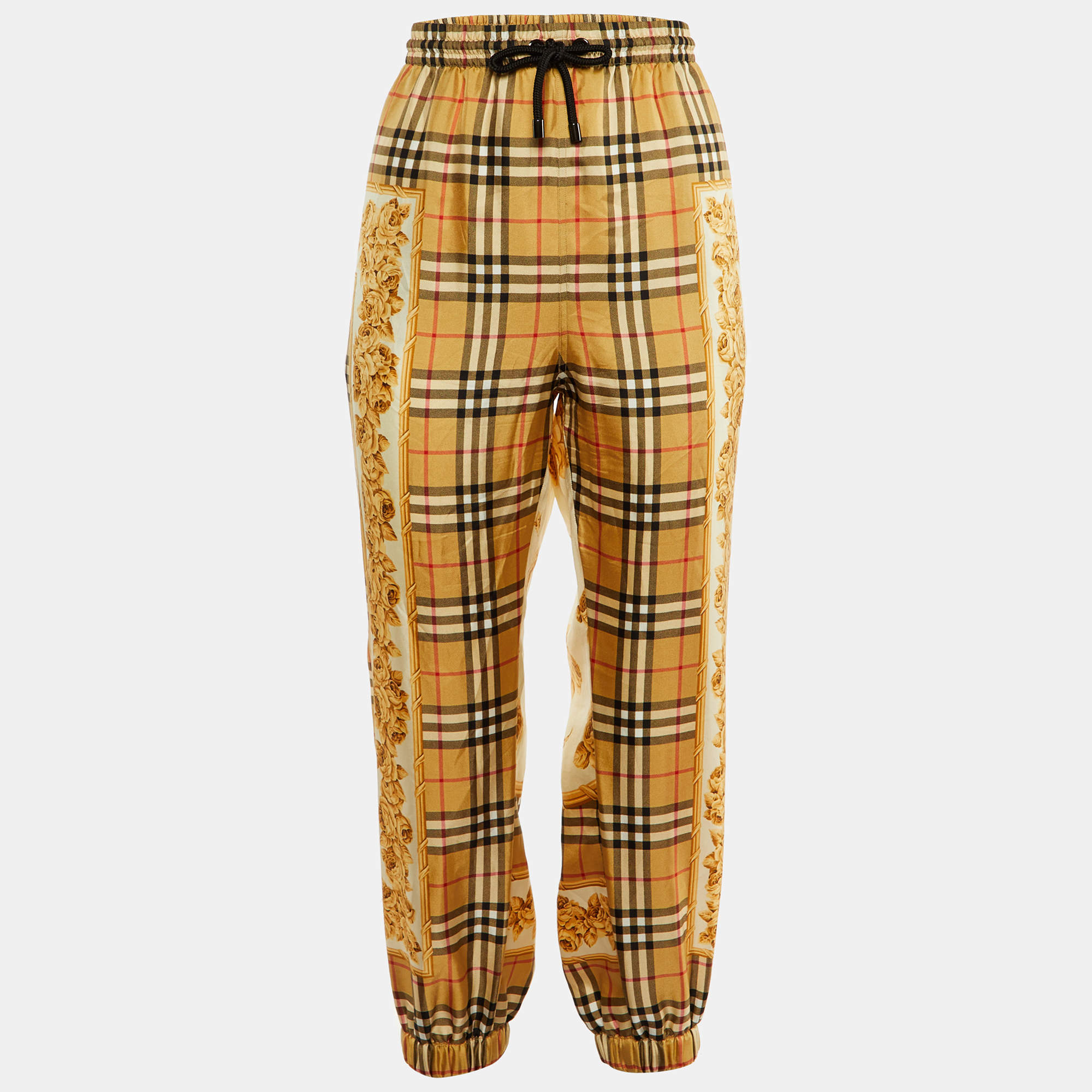Burberry Beige Printed Nova Check Silk Joggers M